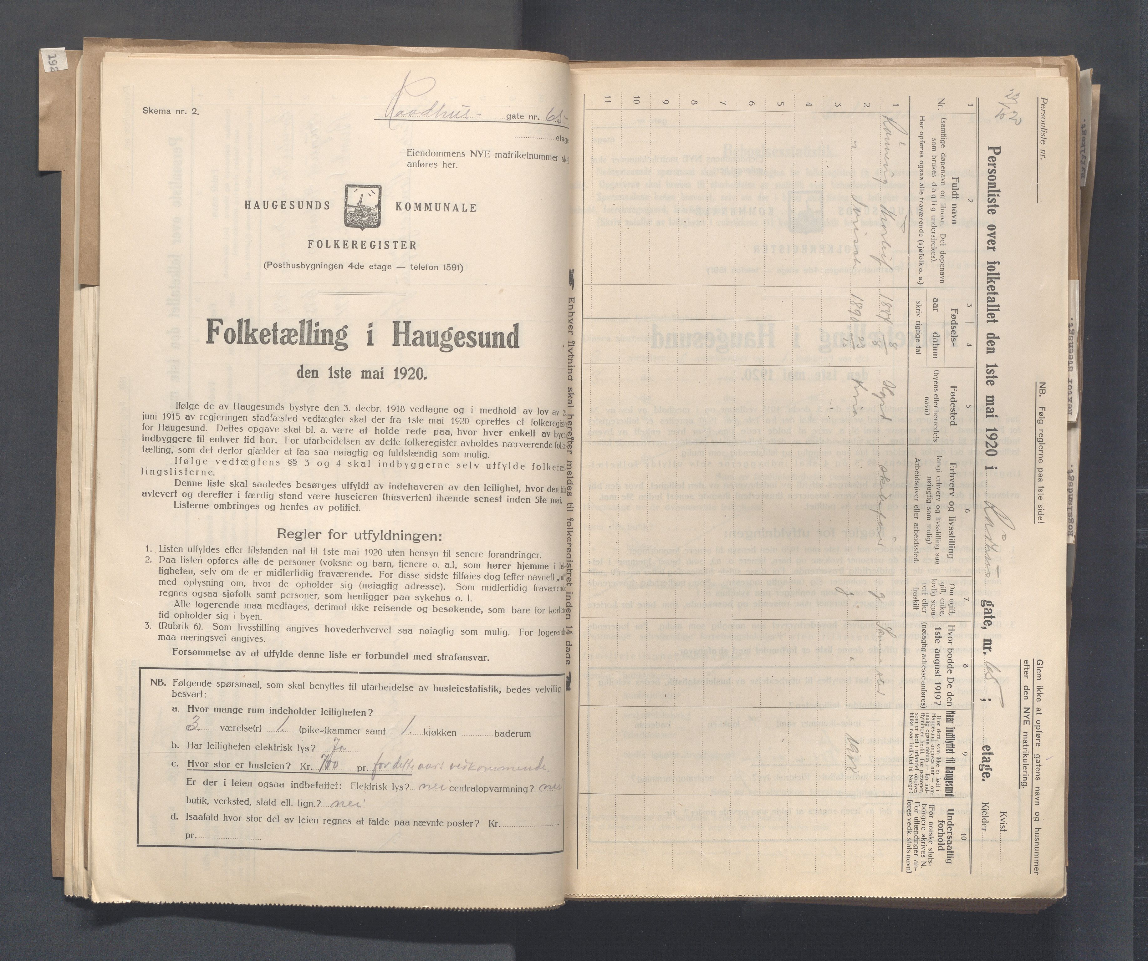 IKAR, Local census 1.5.1920 for Haugesund, 1920, p. 3064