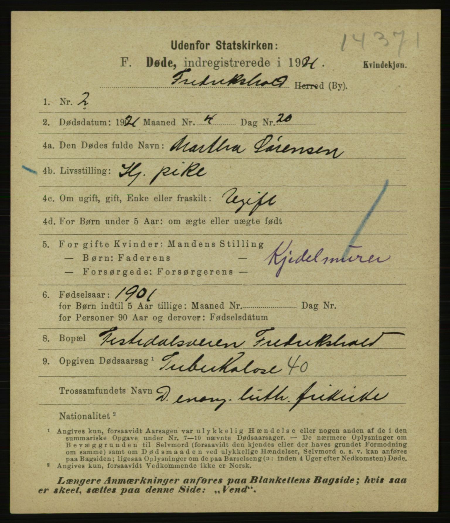 Statistisk sentralbyrå, Sosiodemografiske emner, Befolkning, AV/RA-S-2228/E/L0019: Fødte, gifte, døde dissentere., 1921, p. 2961