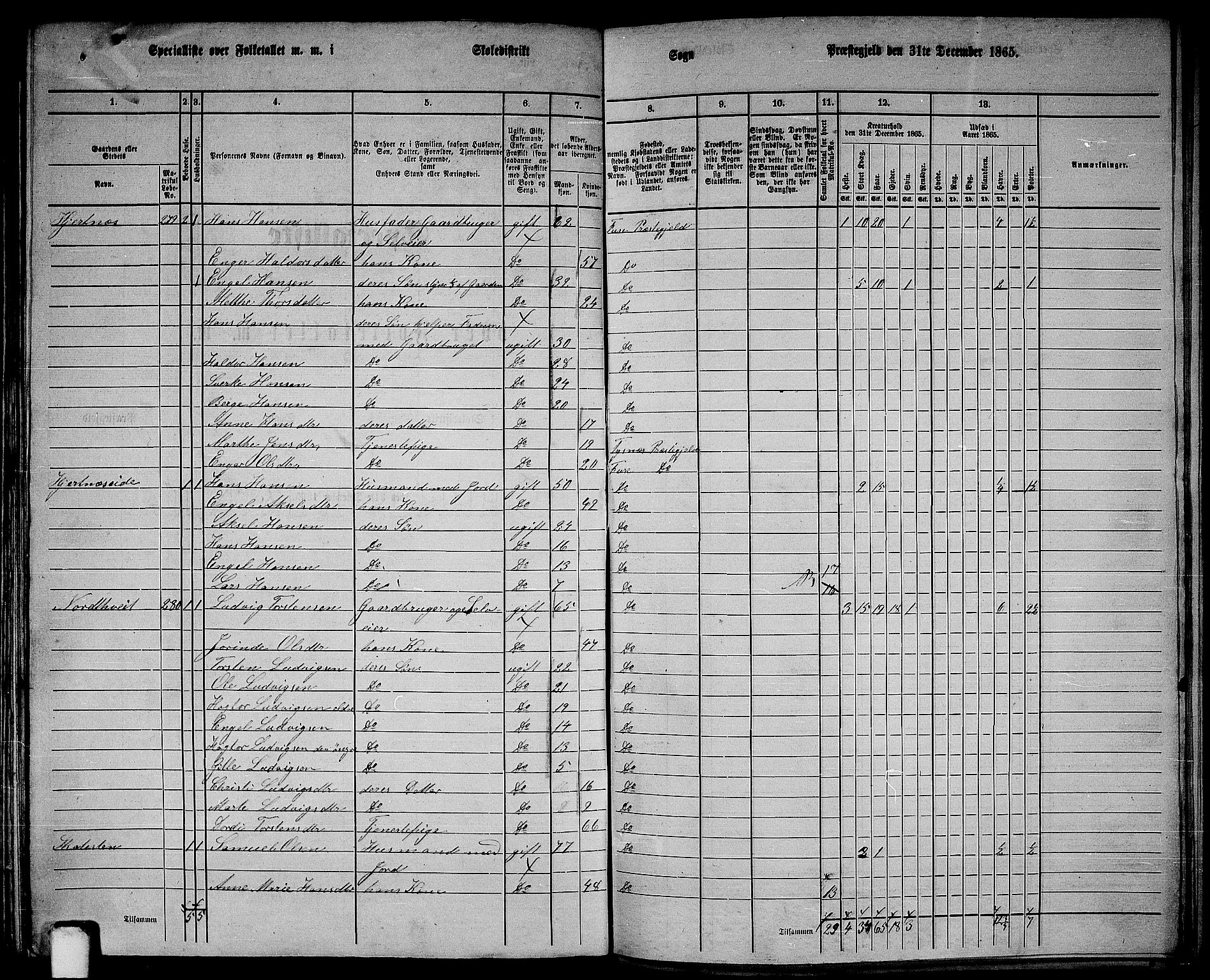 RA, 1865 census for Fusa, 1865, p. 116