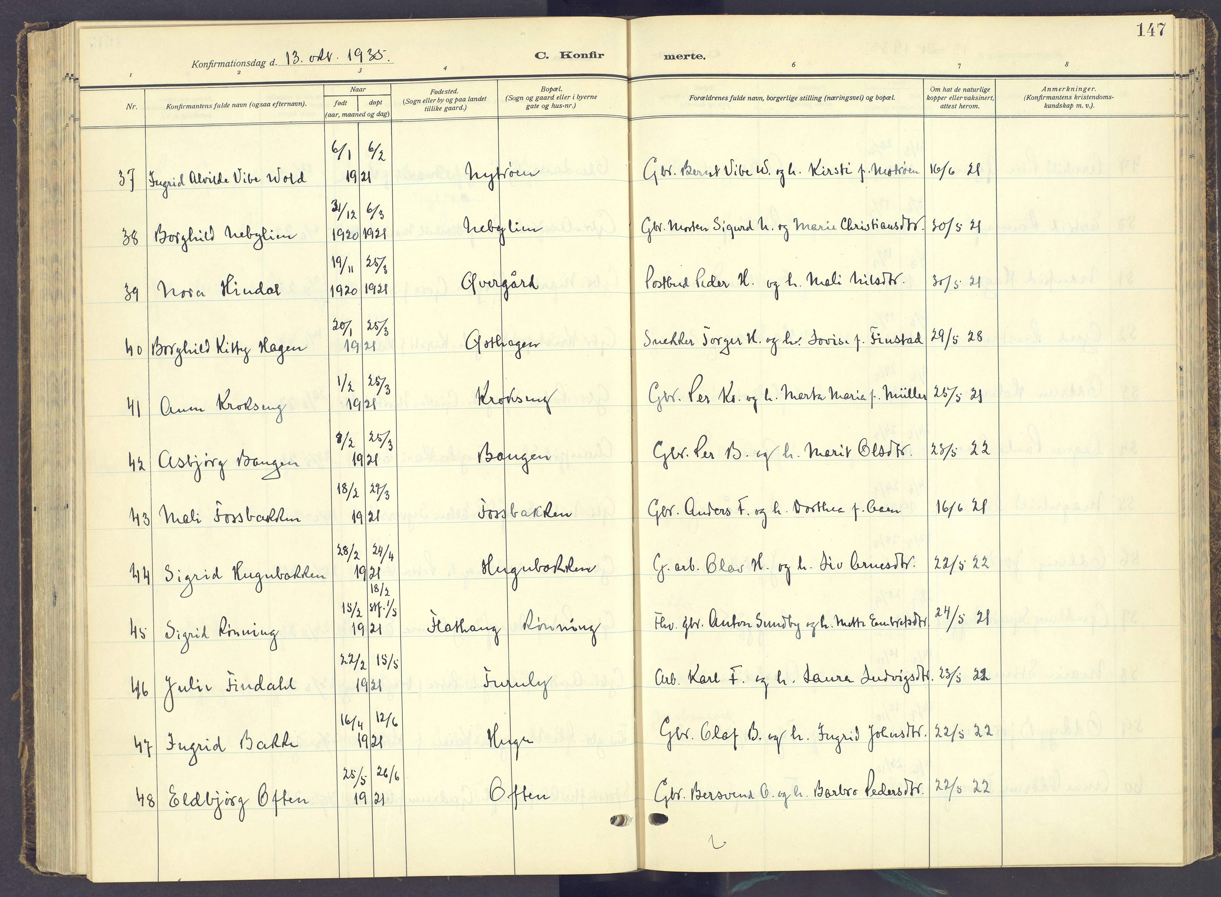 Tynset prestekontor, AV/SAH-PREST-058/H/Ha/Haa/L0027: Parish register (official) no. 27, 1930-1944, p. 147