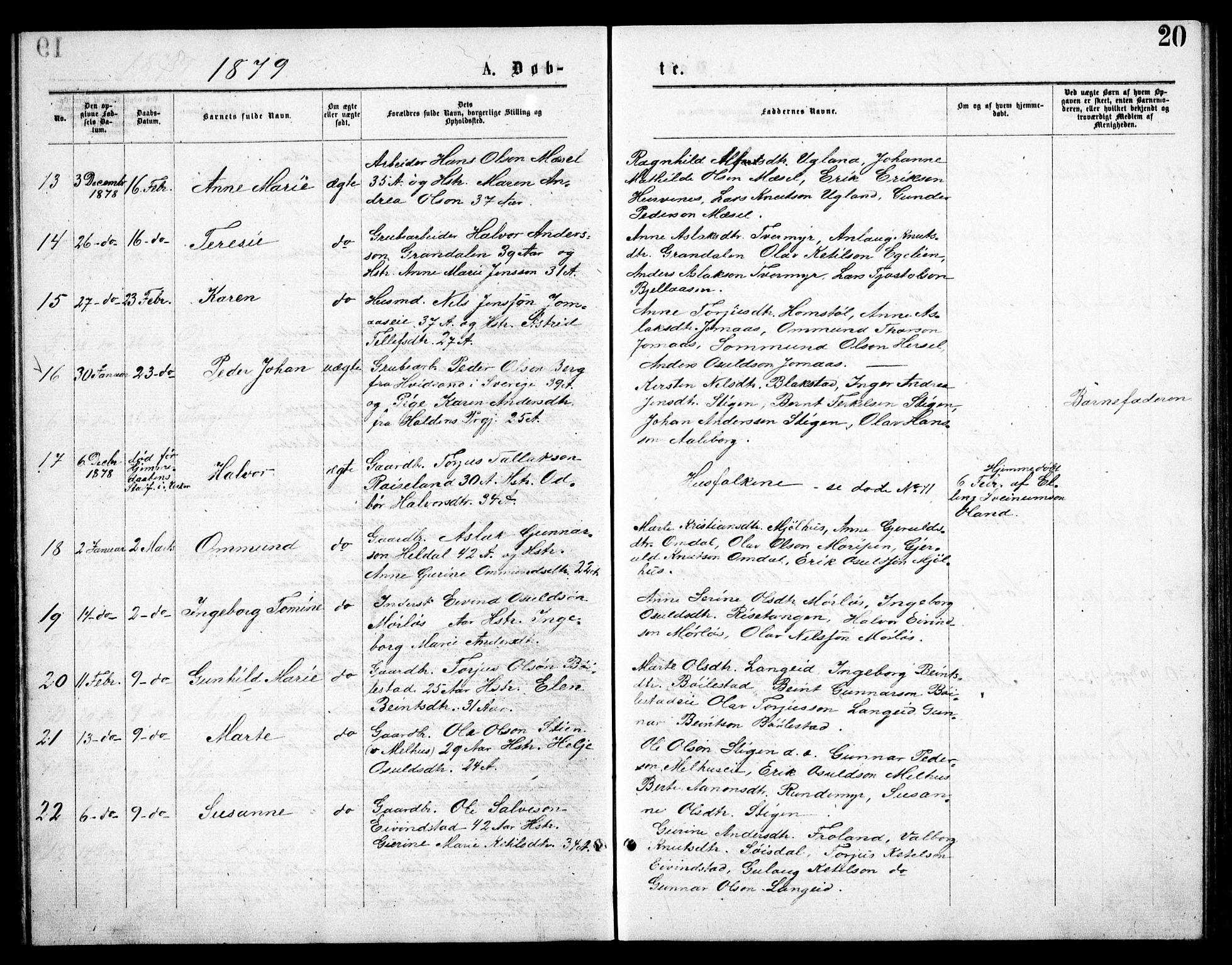 Froland sokneprestkontor, AV/SAK-1111-0013/F/Fb/L0009: Parish register (copy) no. B 9, 1875-1893, p. 20