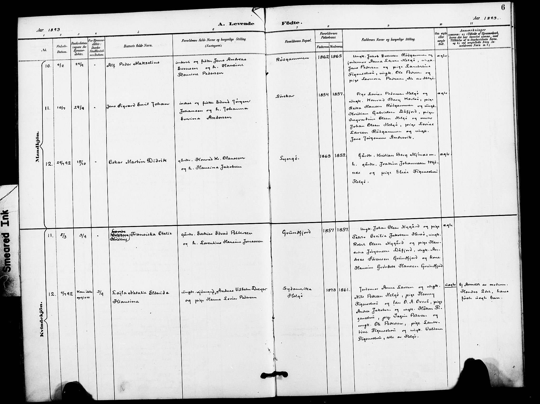 Karlsøy sokneprestembete, AV/SATØ-S-1299/H/Ha/Haa/L0012kirke: Parish register (official) no. 12, 1892-1902, p. 6