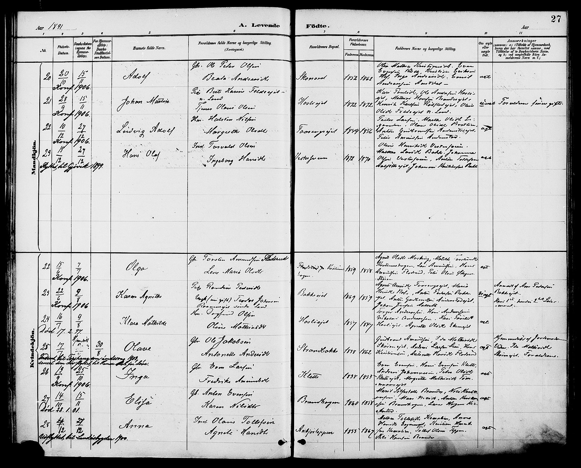 Biri prestekontor, AV/SAH-PREST-096/H/Ha/Haa/L0007: Parish register (official) no. 7, 1887-1893, p. 27