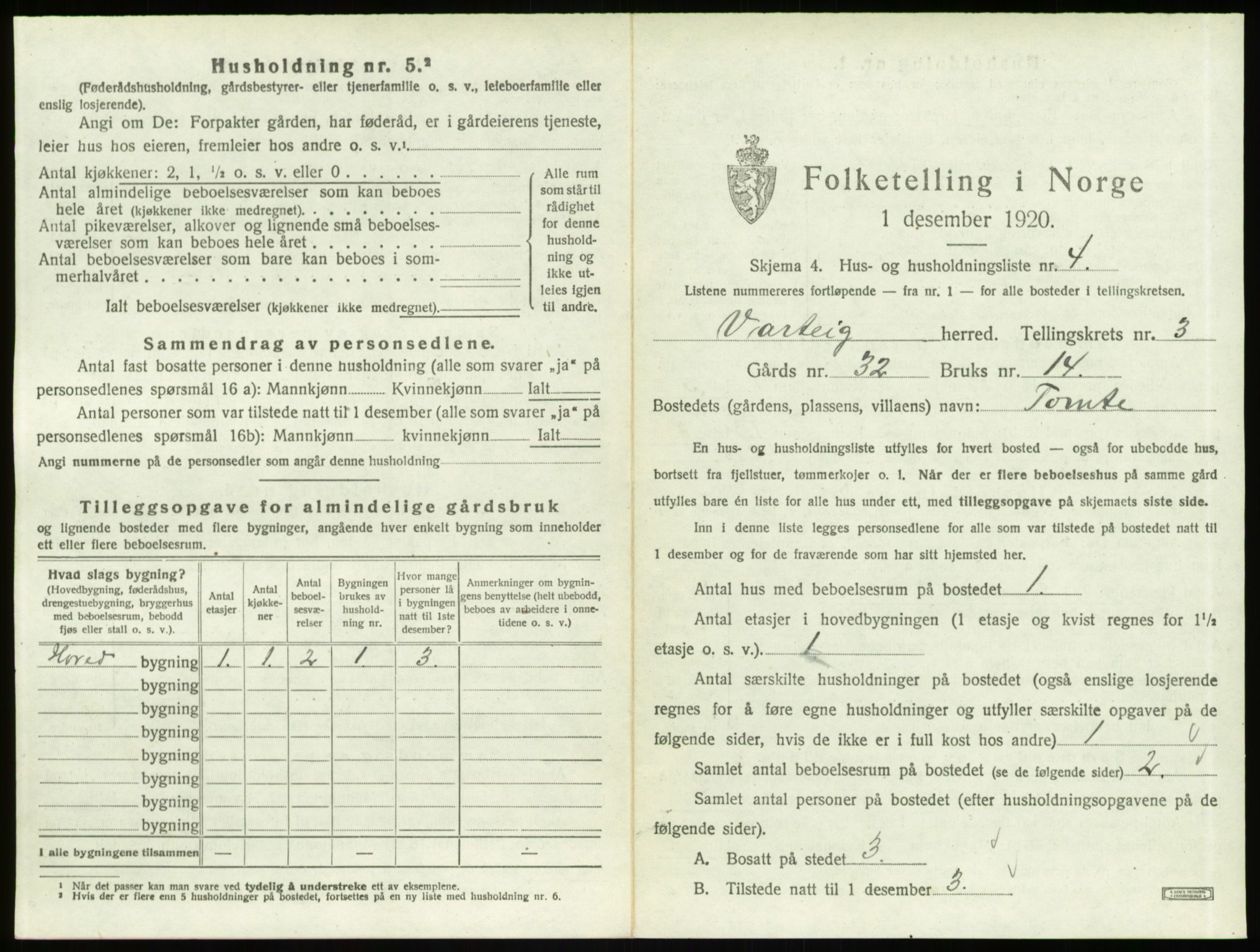 SAO, 1920 census for Varteig, 1920, p. 293