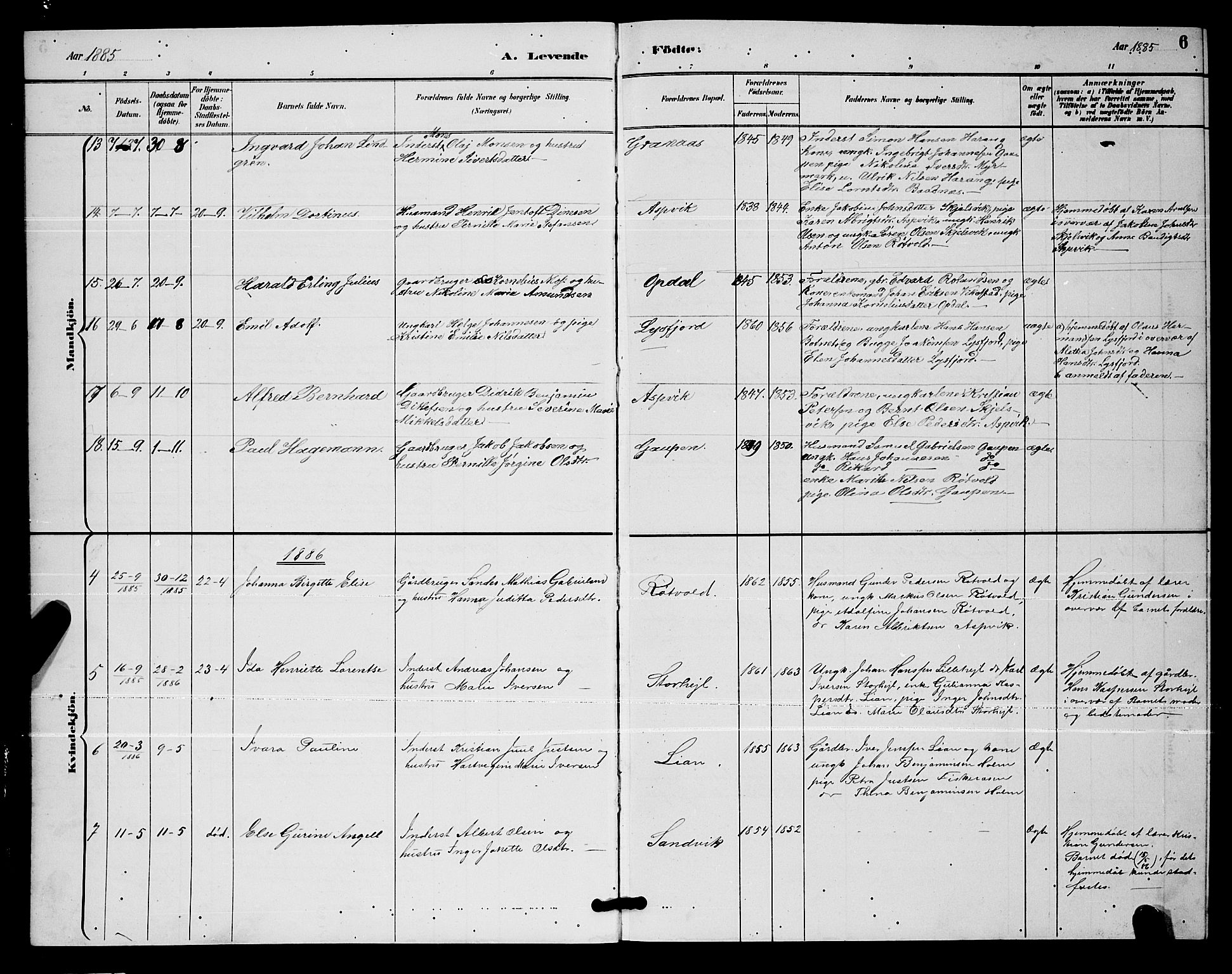 Ministerialprotokoller, klokkerbøker og fødselsregistre - Nordland, AV/SAT-A-1459/811/L0169: Parish register (copy) no. 811C01, 1884-1894, p. 6