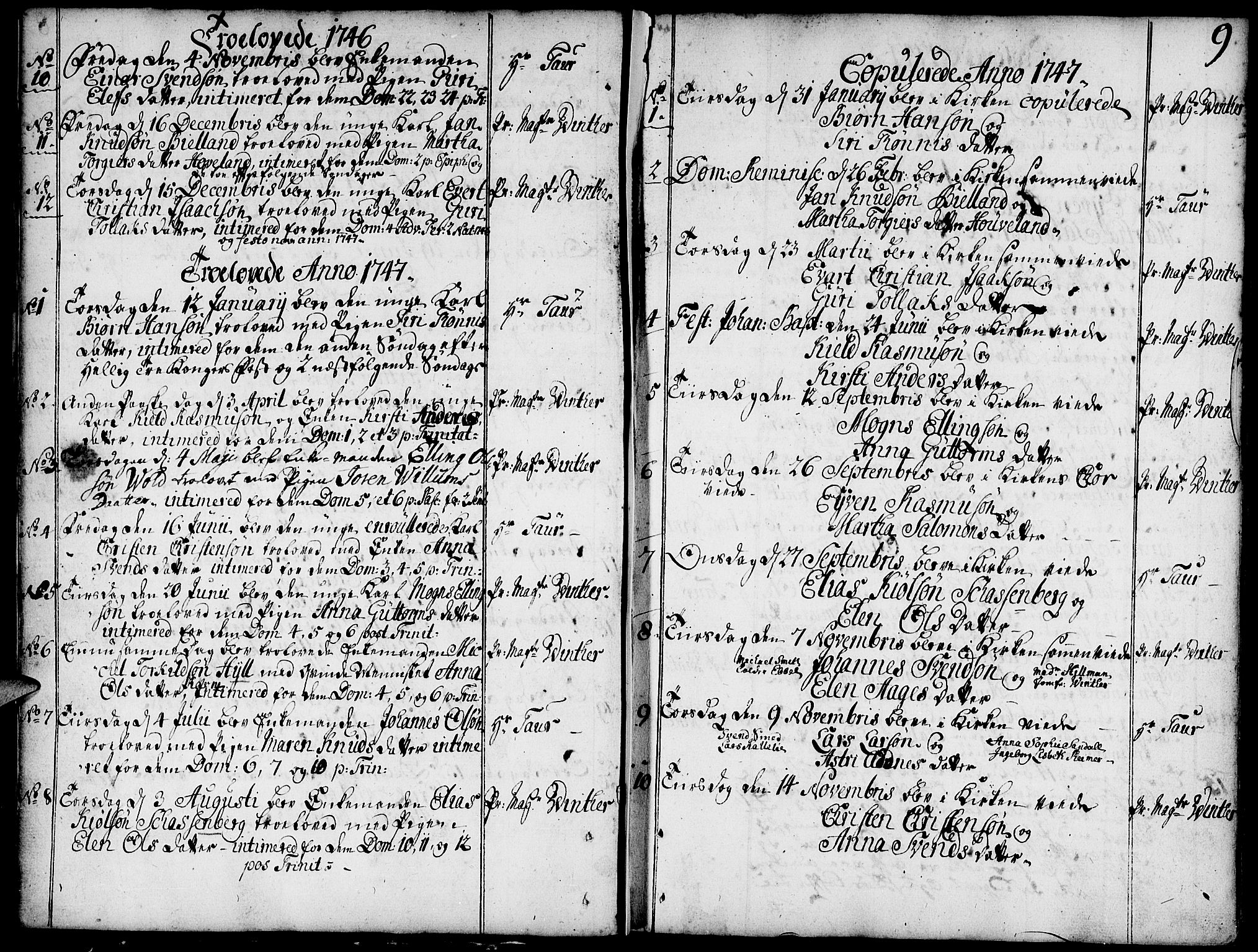 Domkirken sokneprestkontor, SAST/A-101812/001/30/30BA/L0004: Parish register (official) no. A 4, 1744-1782, p. 9