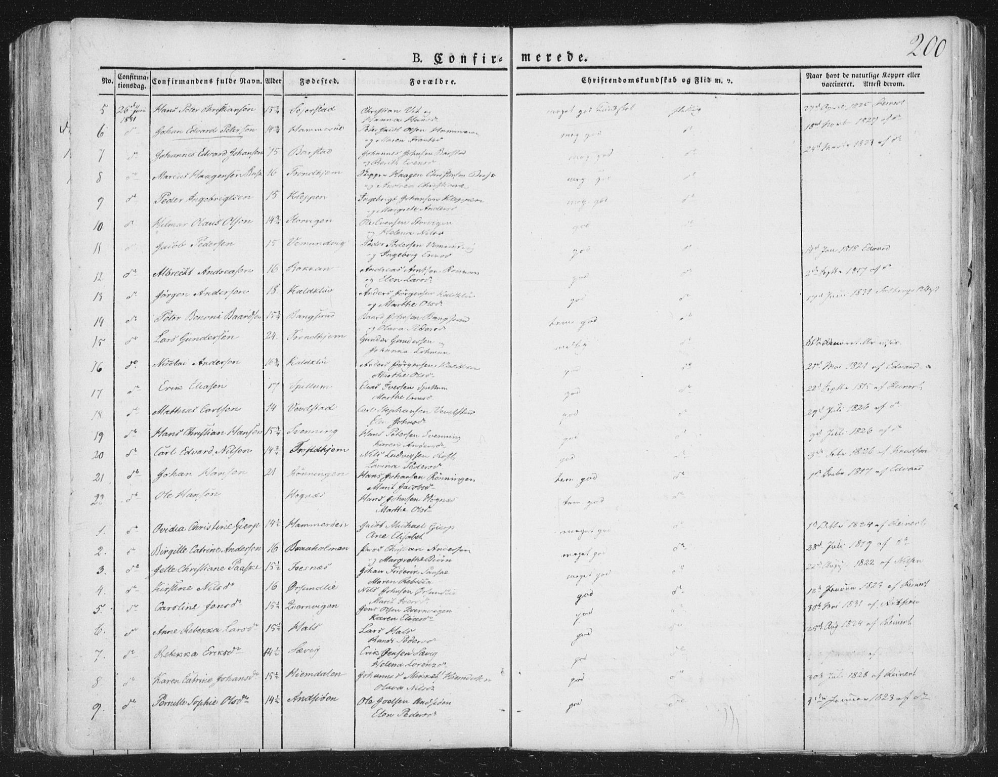 Ministerialprotokoller, klokkerbøker og fødselsregistre - Nord-Trøndelag, SAT/A-1458/764/L0551: Parish register (official) no. 764A07a, 1824-1864, p. 200