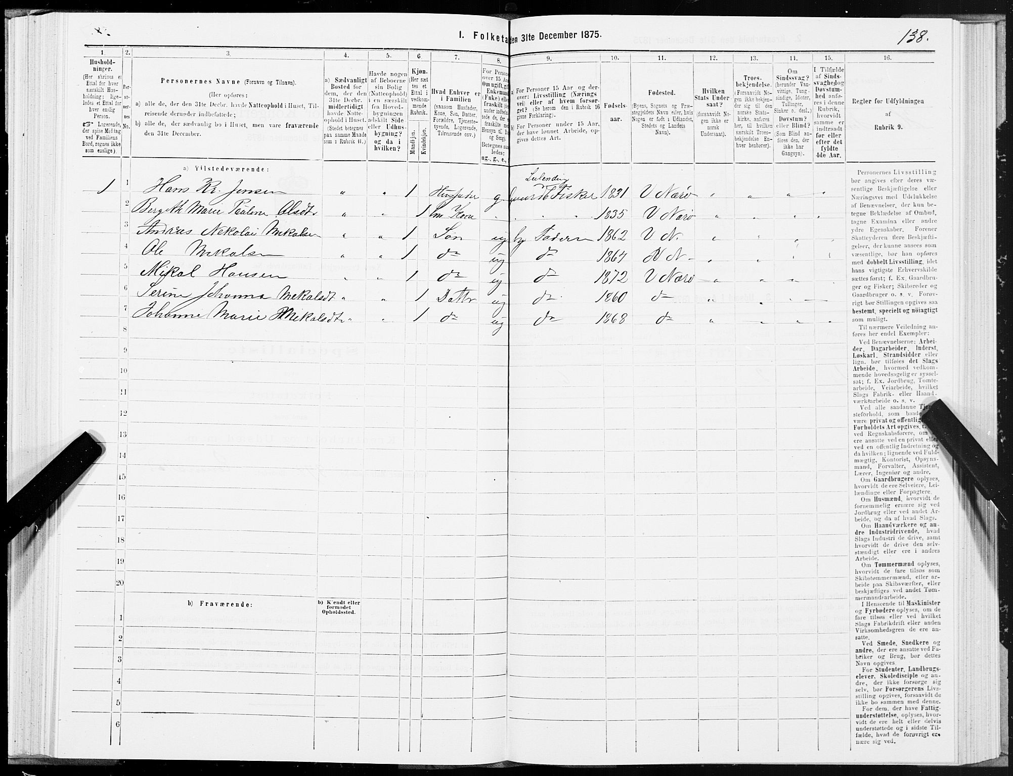 SAT, 1875 census for 1751P Nærøy, 1875, p. 3138