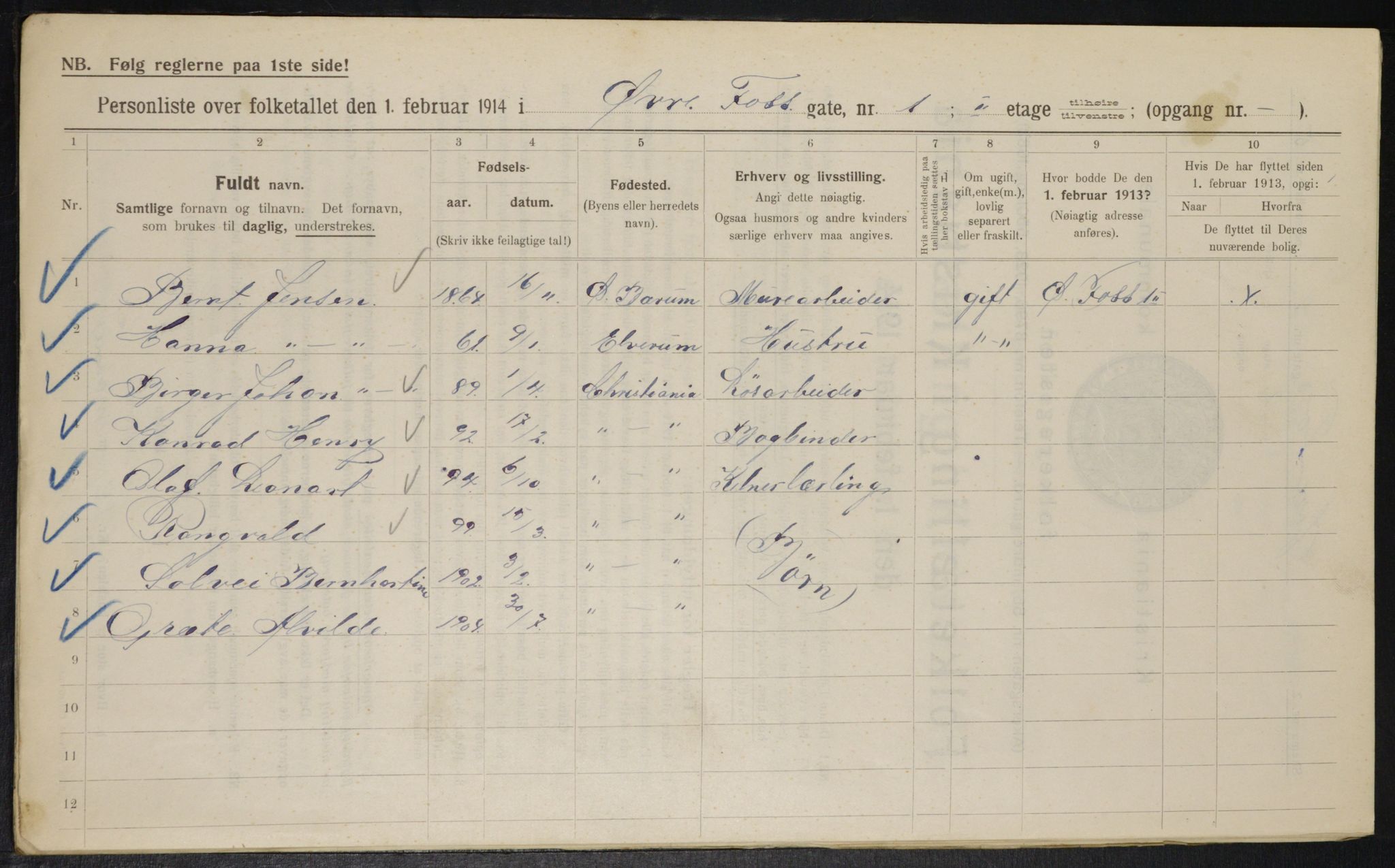 OBA, Municipal Census 1914 for Kristiania, 1914, p. 130513