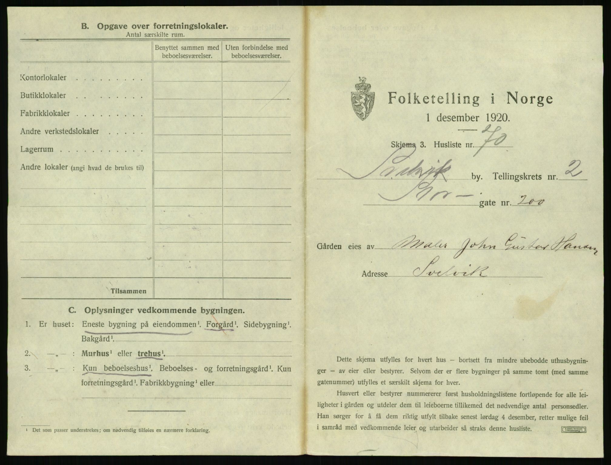 SAKO, 1920 census for Svelvik, 1920, p. 415