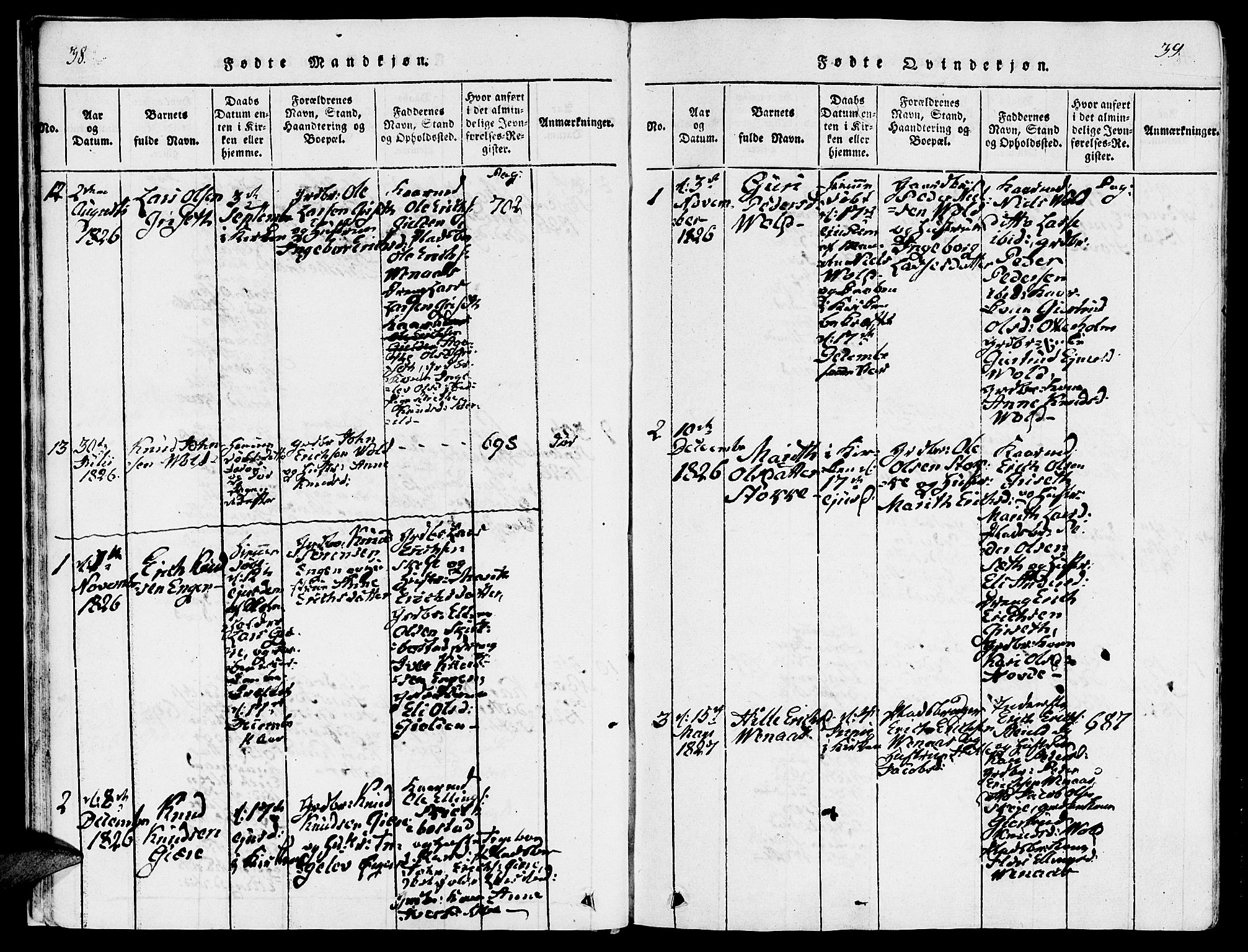 Ministerialprotokoller, klokkerbøker og fødselsregistre - Møre og Romsdal, SAT/A-1454/543/L0561: Parish register (official) no. 543A01, 1818-1853, p. 38-39