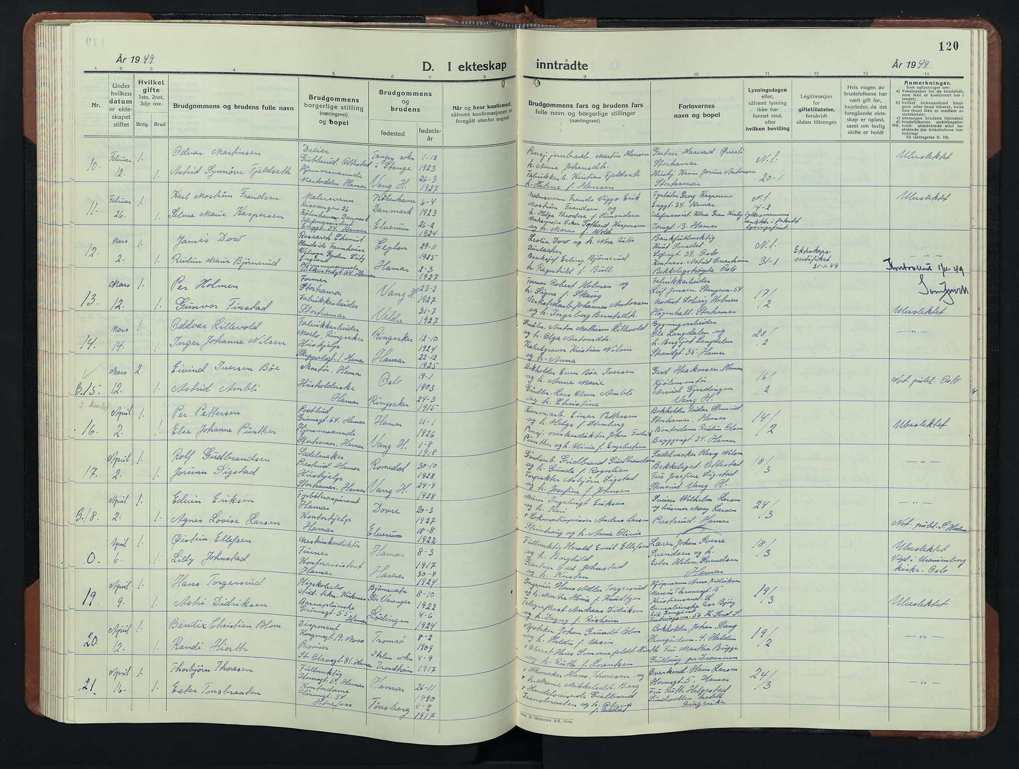 Hamar prestekontor, AV/SAH-DOMPH-002/H/Ha/Hab/L0006: Parish register (copy) no. 6, 1931-1950, p. 120