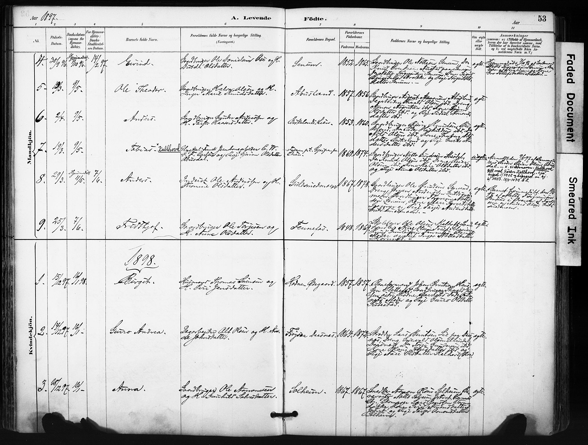 Evje sokneprestkontor, SAK/1111-0008/F/Fa/Fab/L0003: Parish register (official) no. A 3, 1884-1909, p. 53