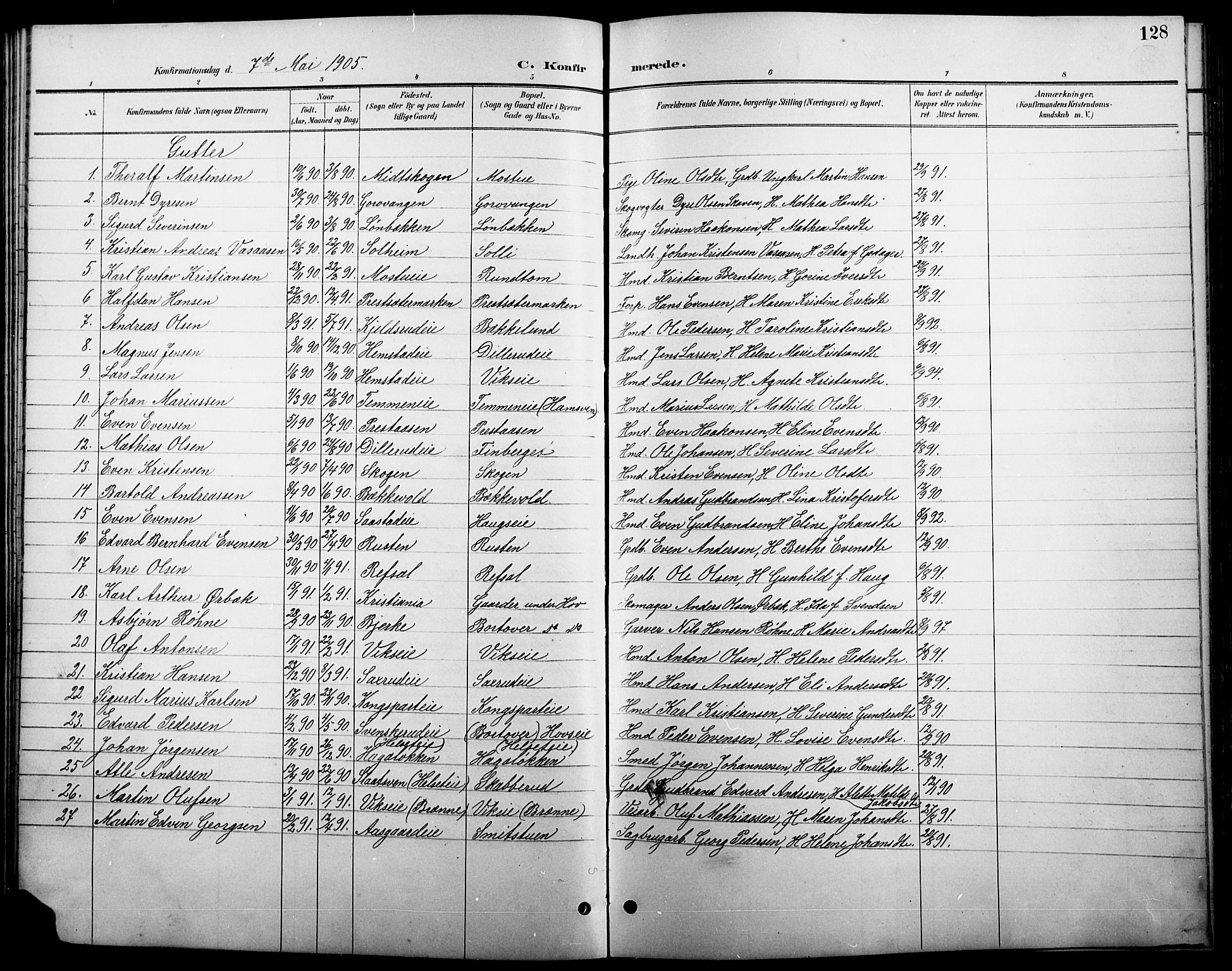 Stange prestekontor, SAH/PREST-002/L/L0011: Parish register (copy) no. 11, 1895-1917, p. 128