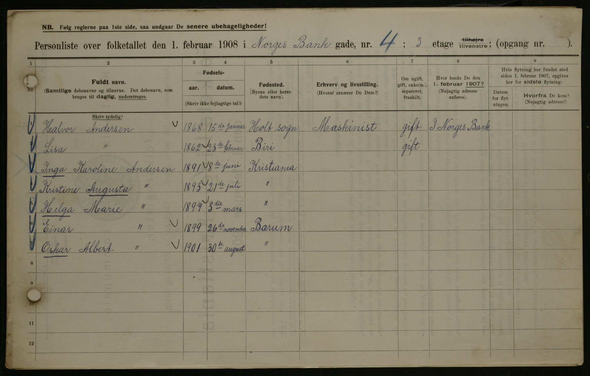 OBA, Municipal Census 1908 for Kristiania, 1908, p. 3341