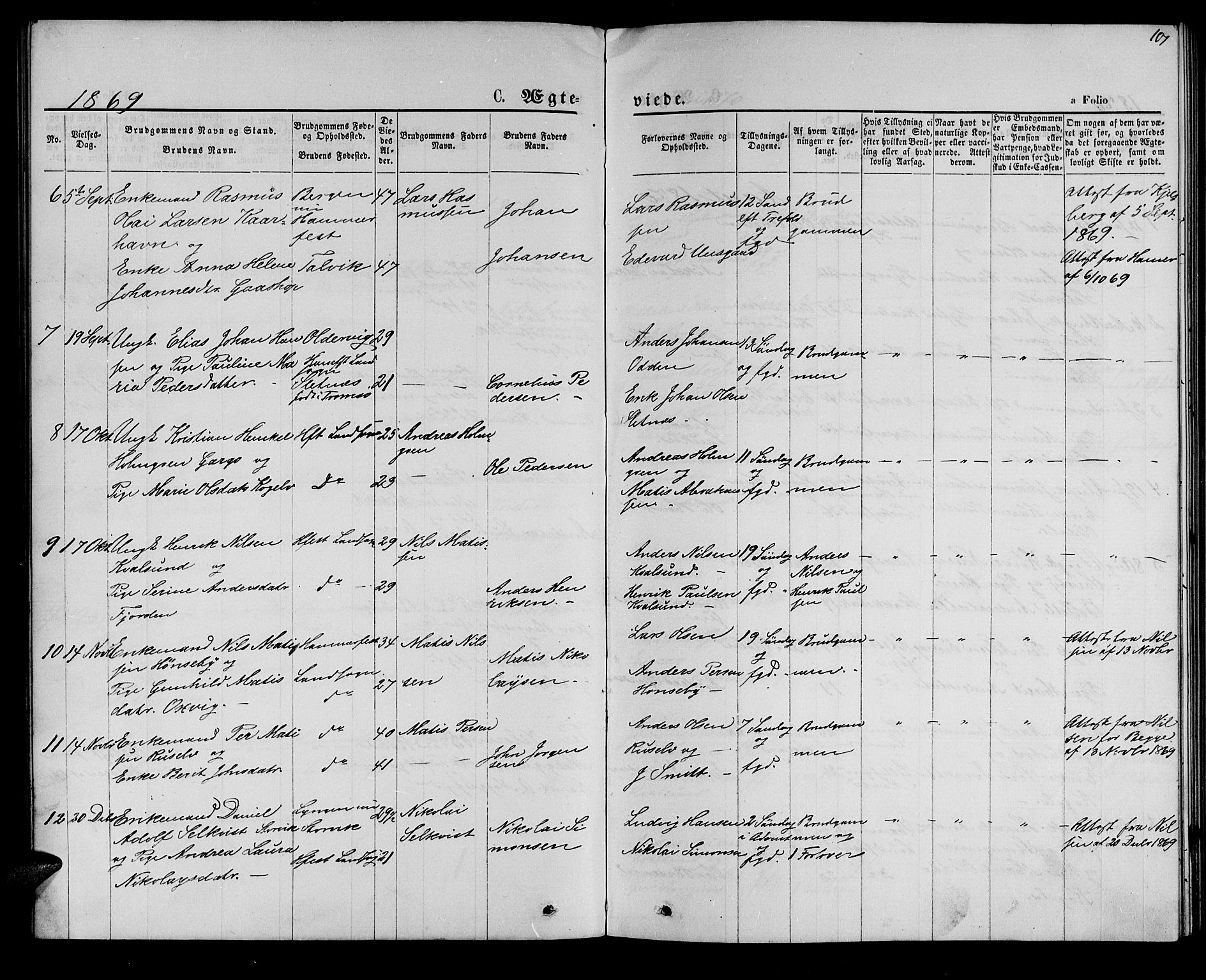 Hammerfest sokneprestkontor, SATØ/S-1347/H/Hb/L0005.klokk: Parish register (copy) no. 5, 1869-1884, p. 107