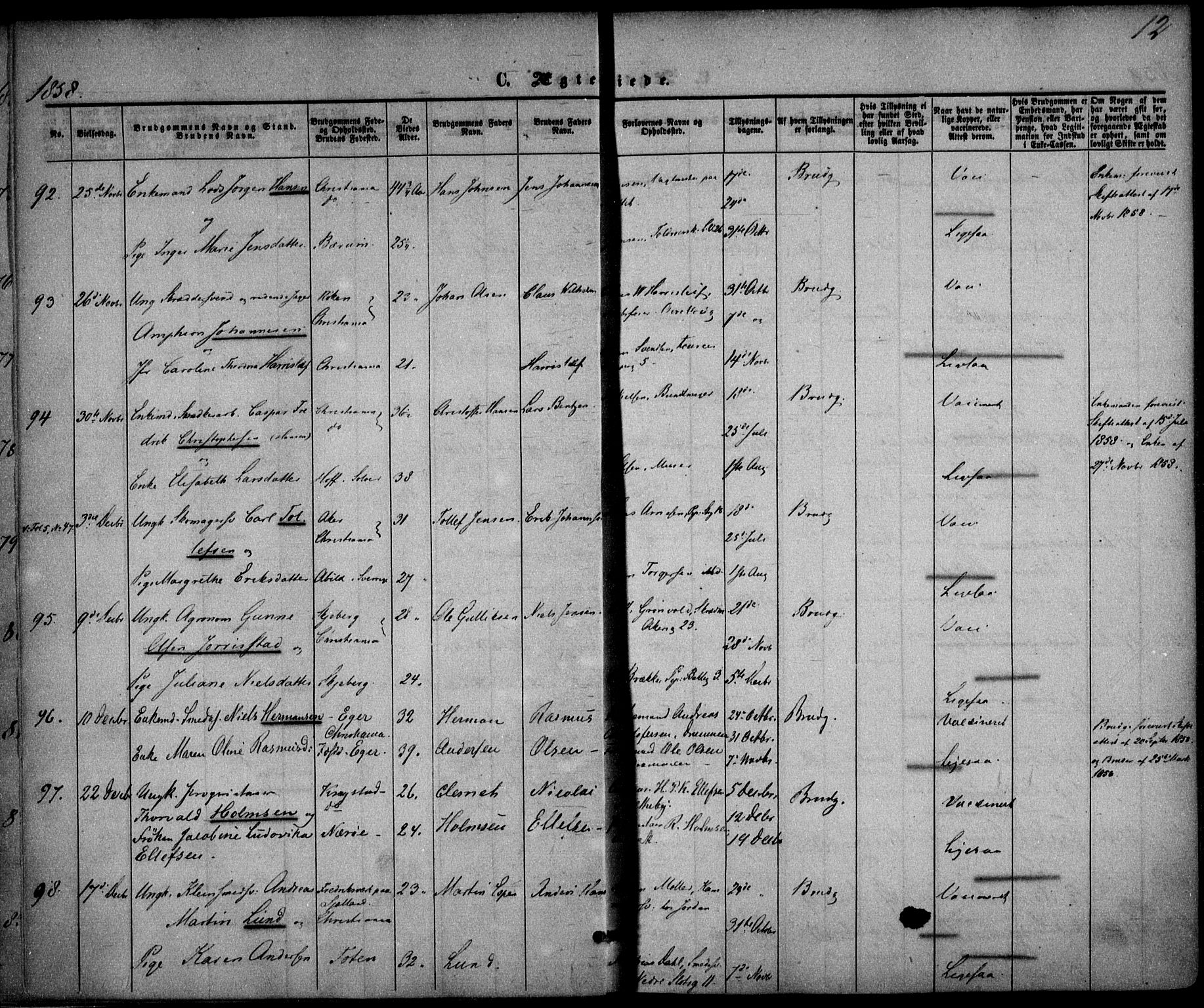 Trefoldighet prestekontor Kirkebøker, SAO/A-10882/F/Fc/L0001: Parish register (official) no. III 1, 1858-1874, p. 12