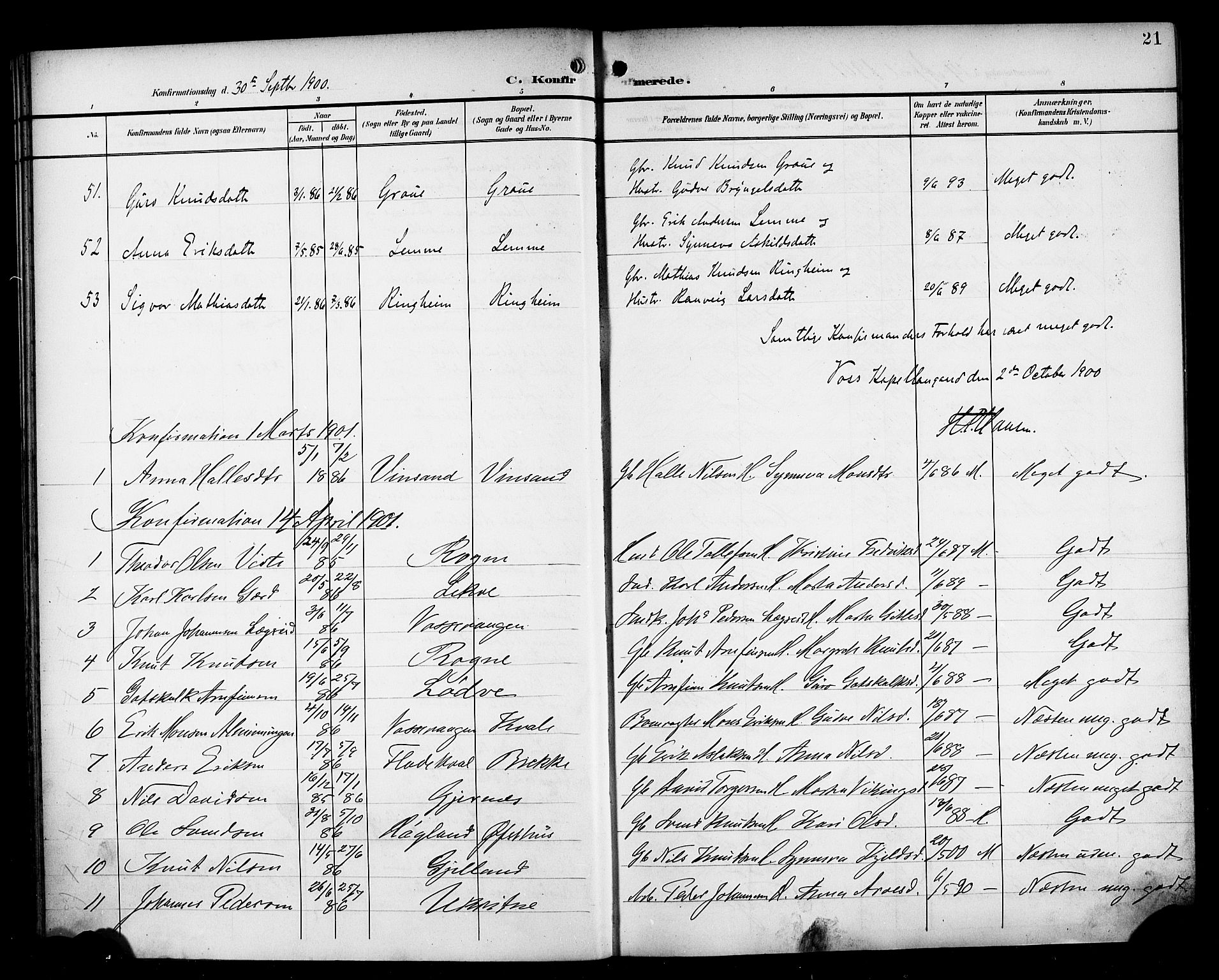 Voss sokneprestembete, AV/SAB-A-79001/H/Haa: Parish register (official) no. B 2, 1899-1922, p. 21