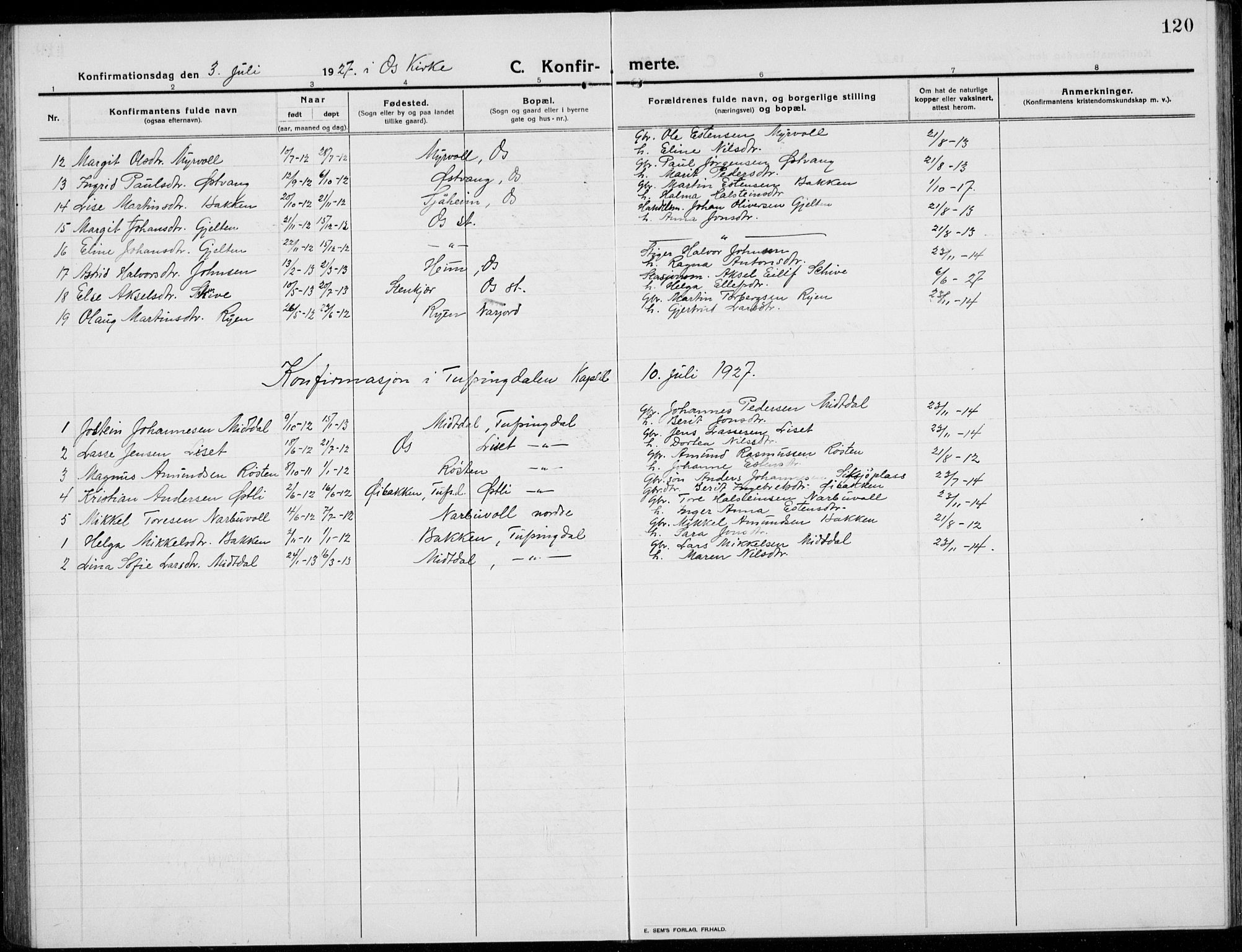 Tolga prestekontor, SAH/PREST-062/L/L0014: Parish register (copy) no. 14, 1913-1936, p. 120