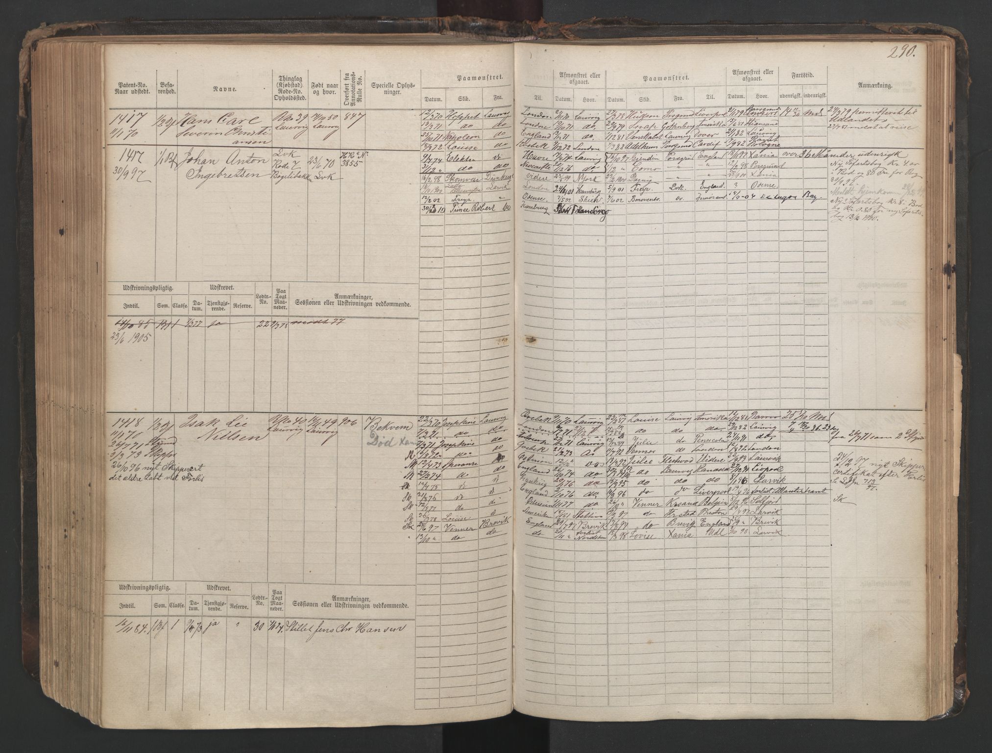 Larvik innrulleringskontor, SAKO/A-787/F/Fc/L0003: Hovedrulle, 1868, p. 290