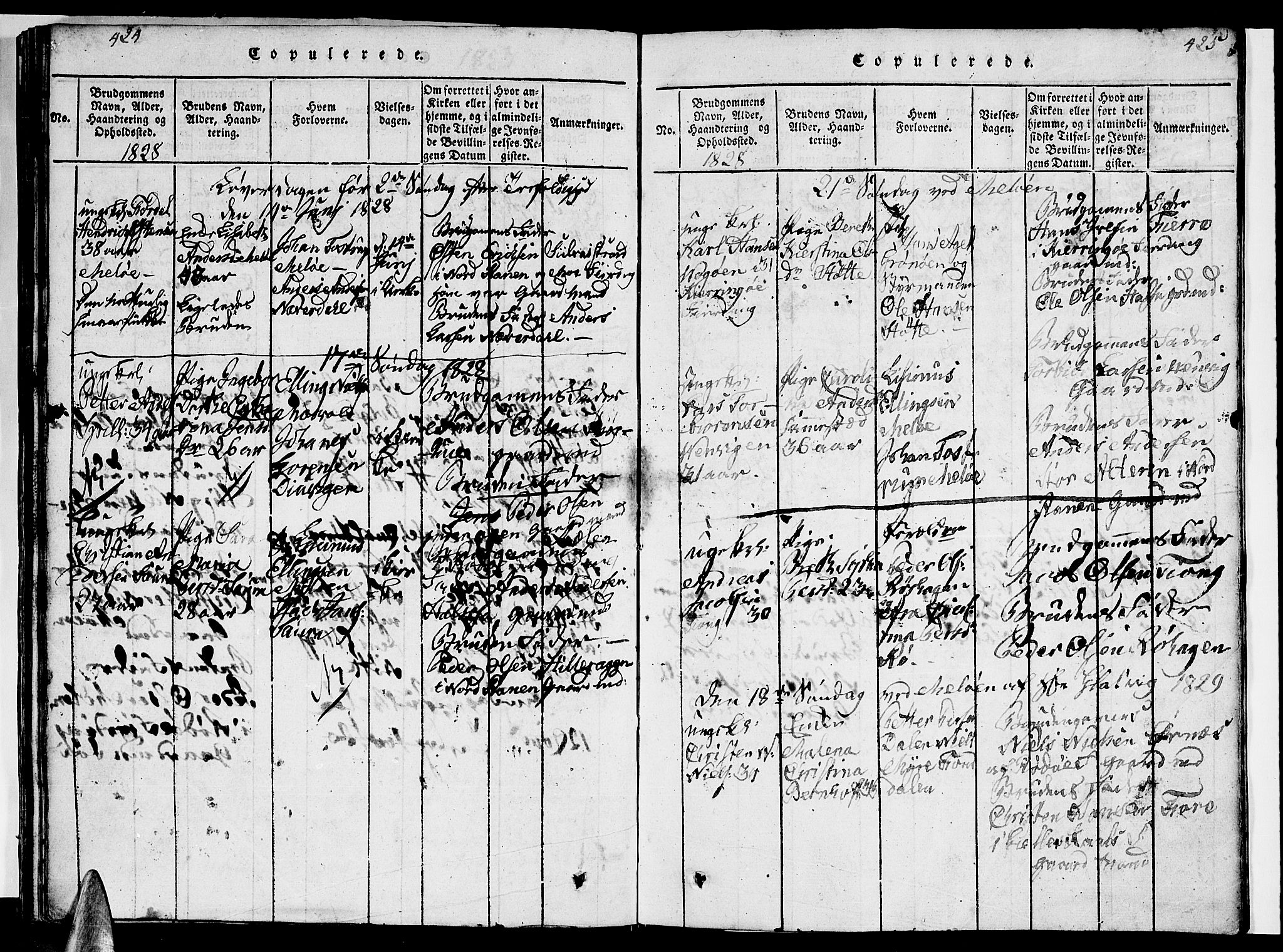 Ministerialprotokoller, klokkerbøker og fødselsregistre - Nordland, AV/SAT-A-1459/841/L0617: Parish register (copy) no. 841C01 /2, 1820-1830, p. 424-425