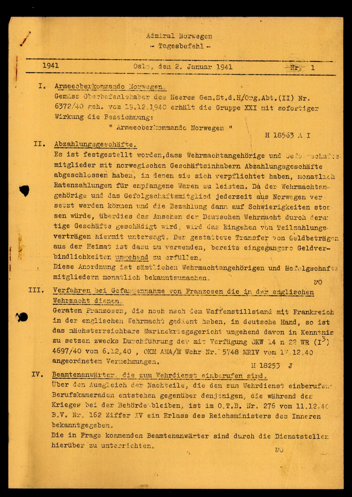 Forsvarets Overkommando. 2 kontor. Arkiv 11.4. Spredte tyske arkivsaker, AV/RA-RAFA-7031/D/Dar/Dara/L0025: Diverse, 1940-1942