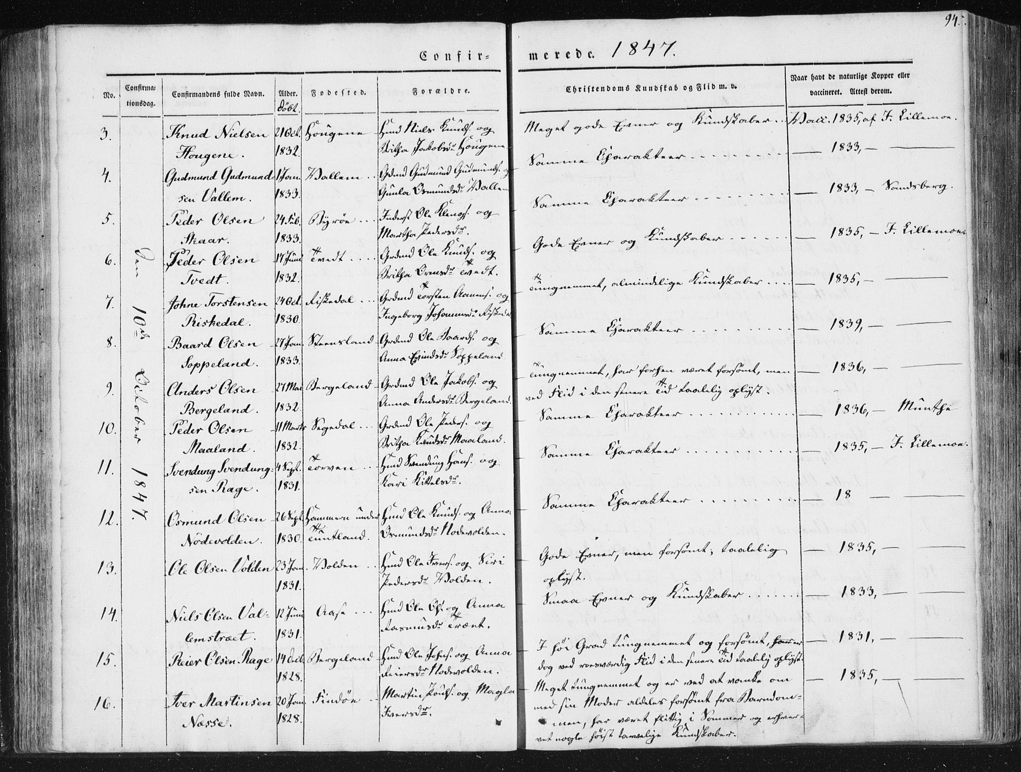 Hjelmeland sokneprestkontor, AV/SAST-A-101843/01/IV/L0008: Parish register (official) no. A 8, 1842-1861, p. 94