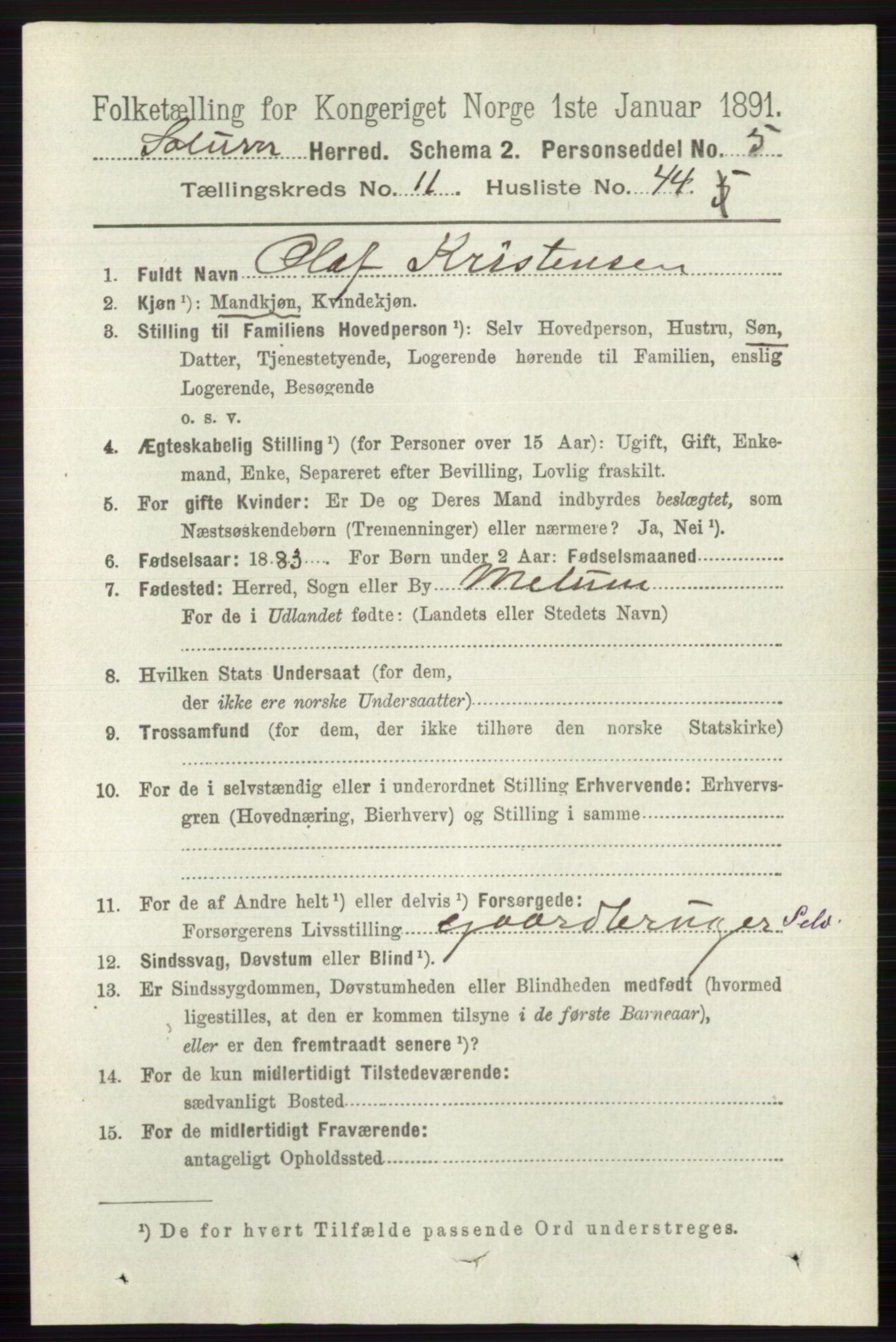 RA, 1891 census for 0818 Solum, 1891, p. 5532