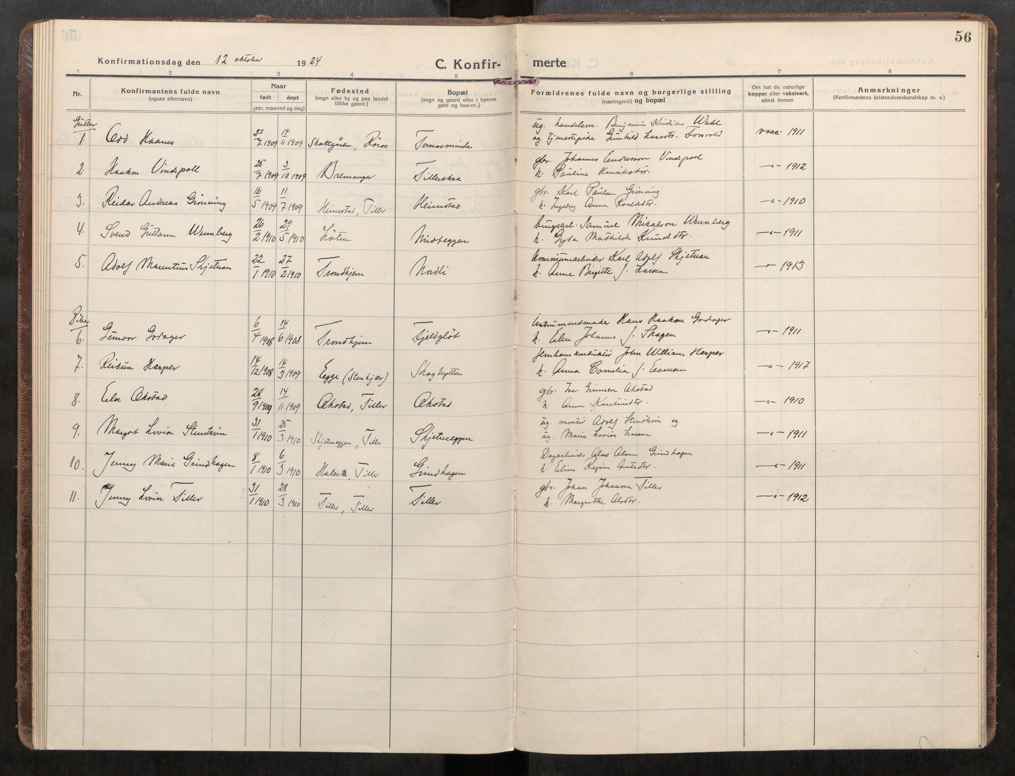 Klæbu sokneprestkontor, SAT/A-1112: Parish register (official) no. 3, 1917-1924, p. 56
