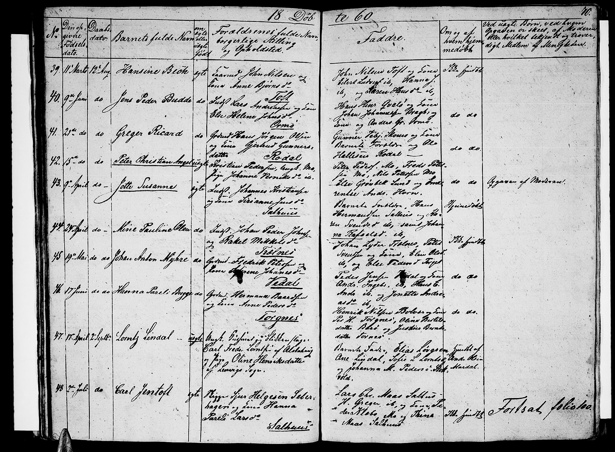 Ministerialprotokoller, klokkerbøker og fødselsregistre - Nordland, AV/SAT-A-1459/813/L0211: Parish register (copy) no. 813C03, 1842-1863, p. 70