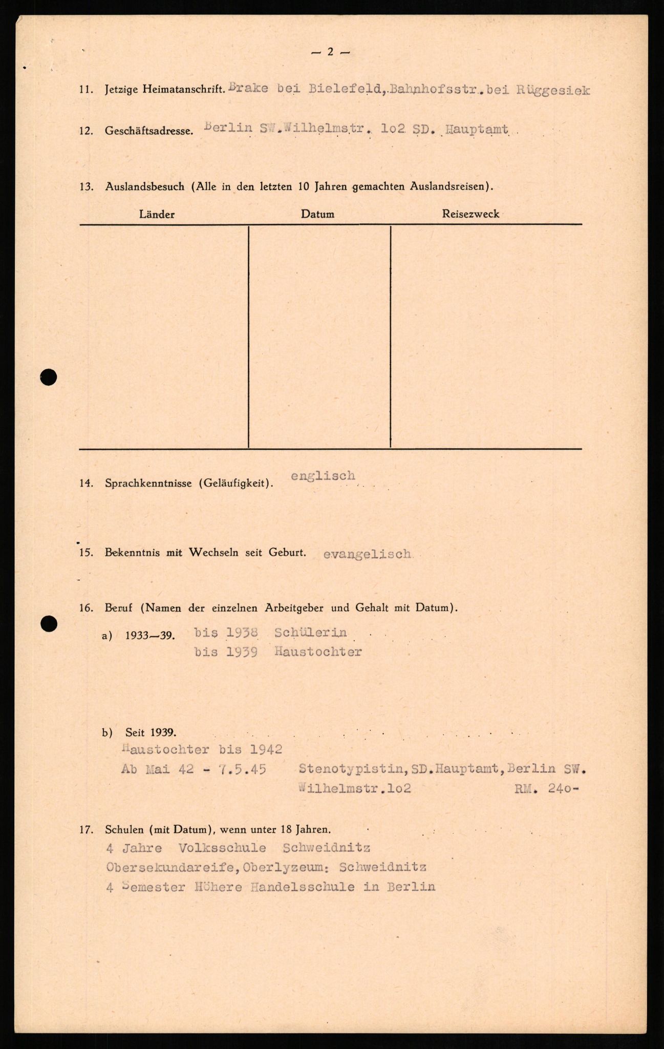 Forsvaret, Forsvarets overkommando II, RA/RAFA-3915/D/Db/L0011: CI Questionaires. Tyske okkupasjonsstyrker i Norge. Tyskere., 1945-1946, p. 505