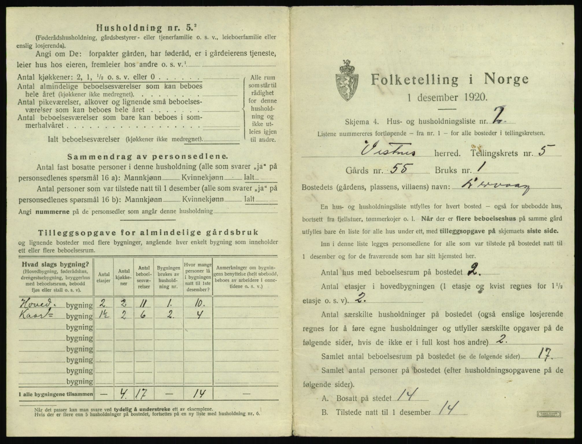 SAT, 1920 census for Vestnes, 1920, p. 581