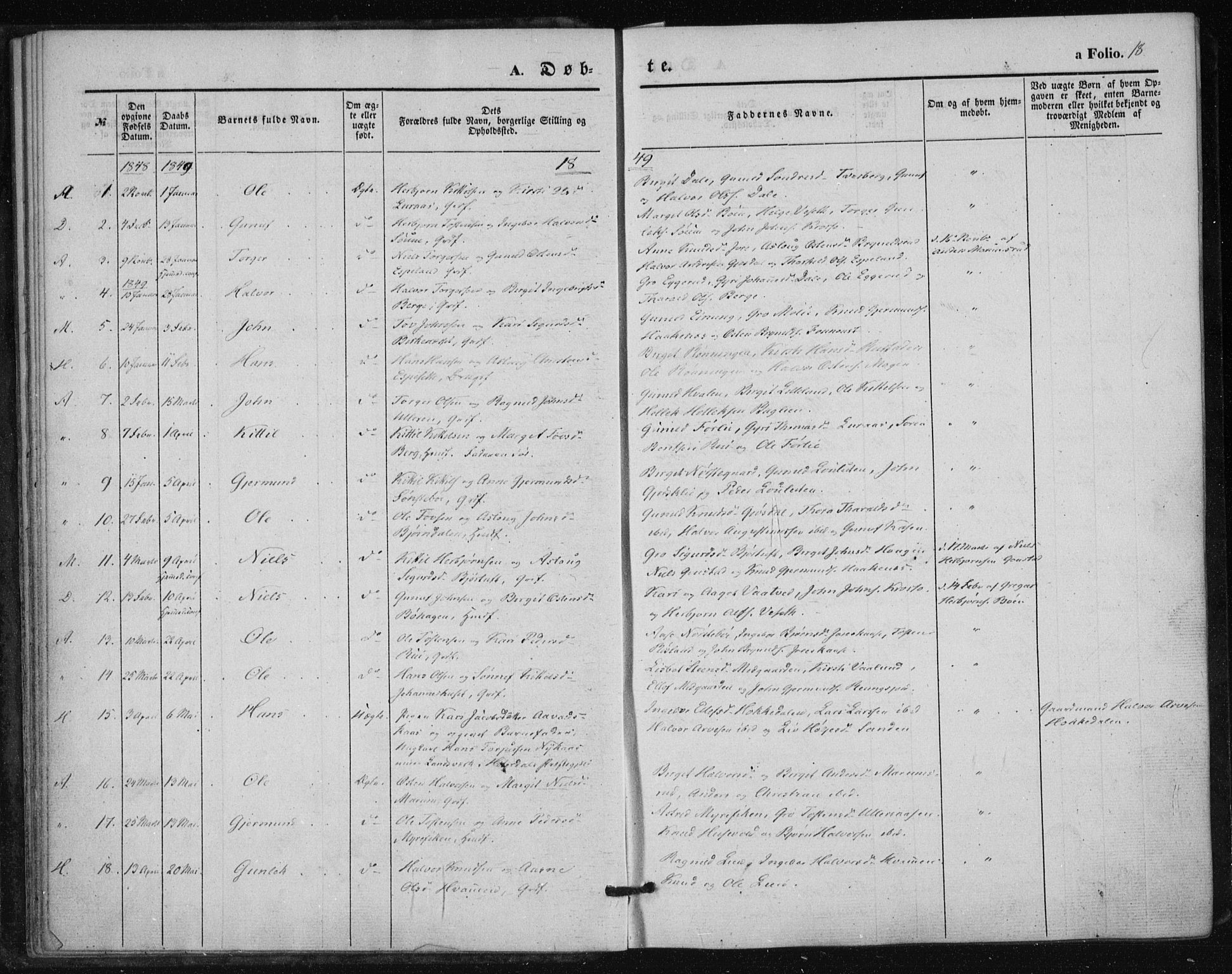 Tinn kirkebøker, SAKO/A-308/F/Fa/L0005: Parish register (official) no. I 5, 1844-1856, p. 18