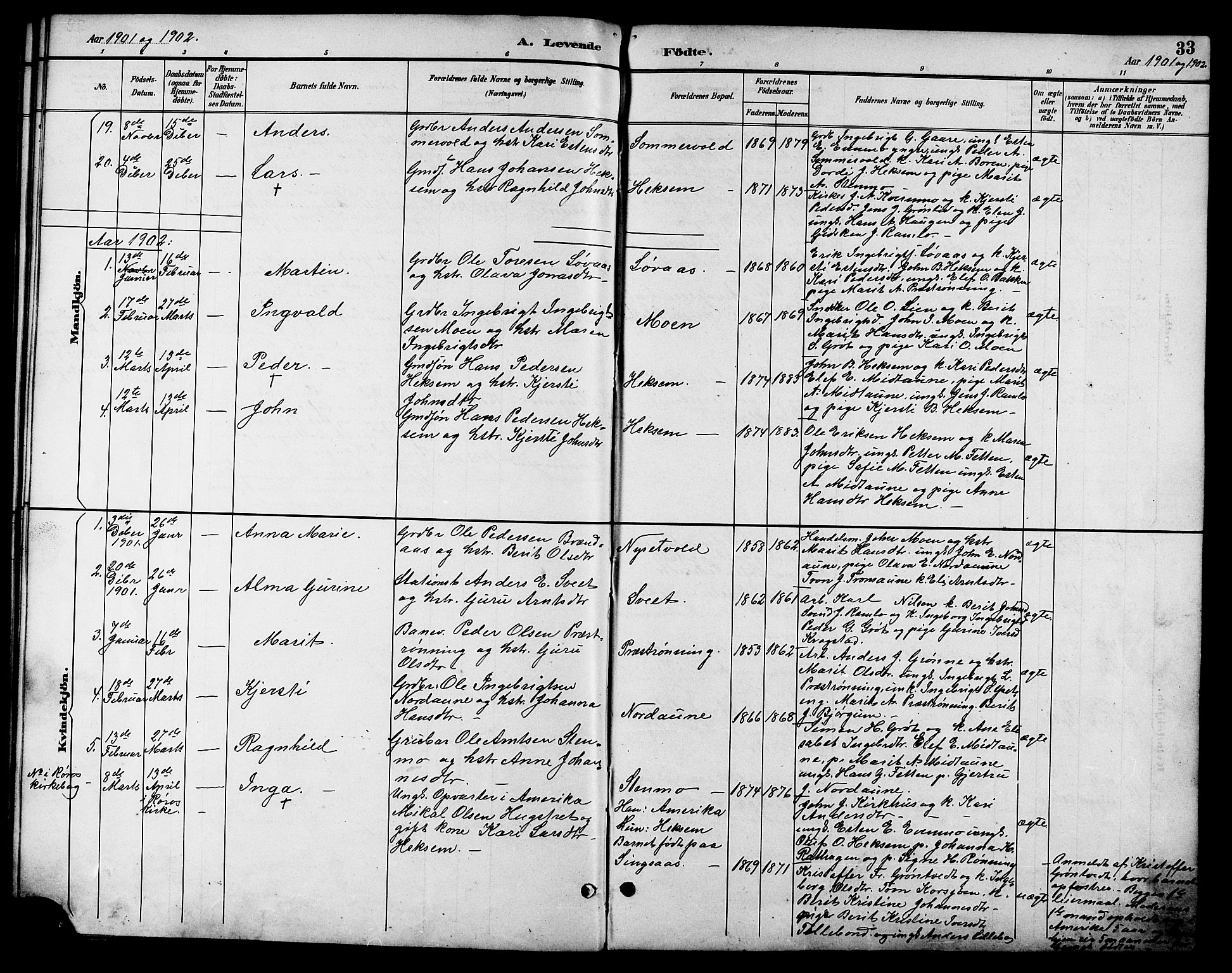Ministerialprotokoller, klokkerbøker og fødselsregistre - Sør-Trøndelag, SAT/A-1456/685/L0978: Parish register (copy) no. 685C03, 1891-1907, p. 33