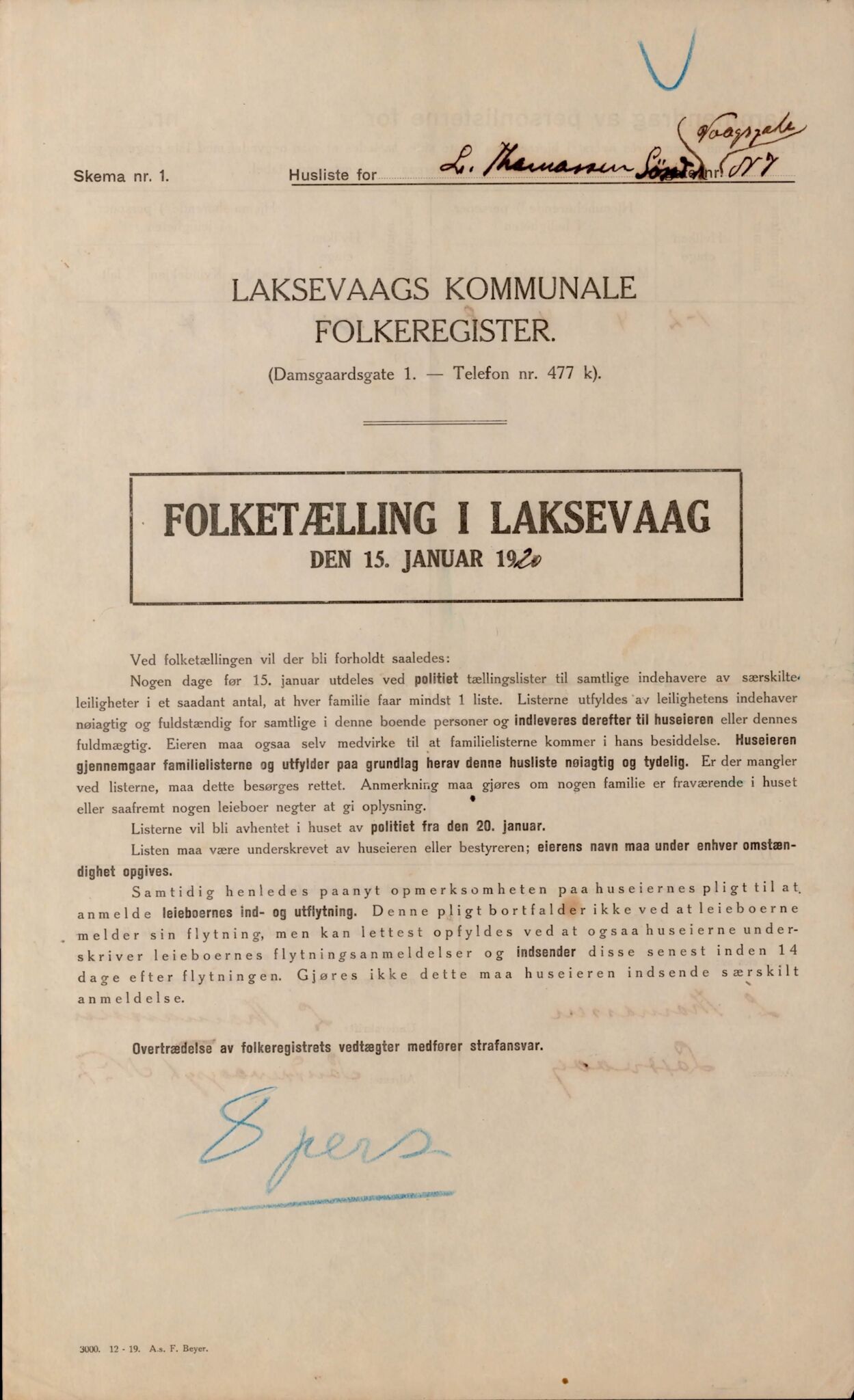 Laksevåg kommune. Folkeregisteret, BBA/A-1586/E/Ea/L0001: Folketellingskjema 1920, 1920, p. 1132