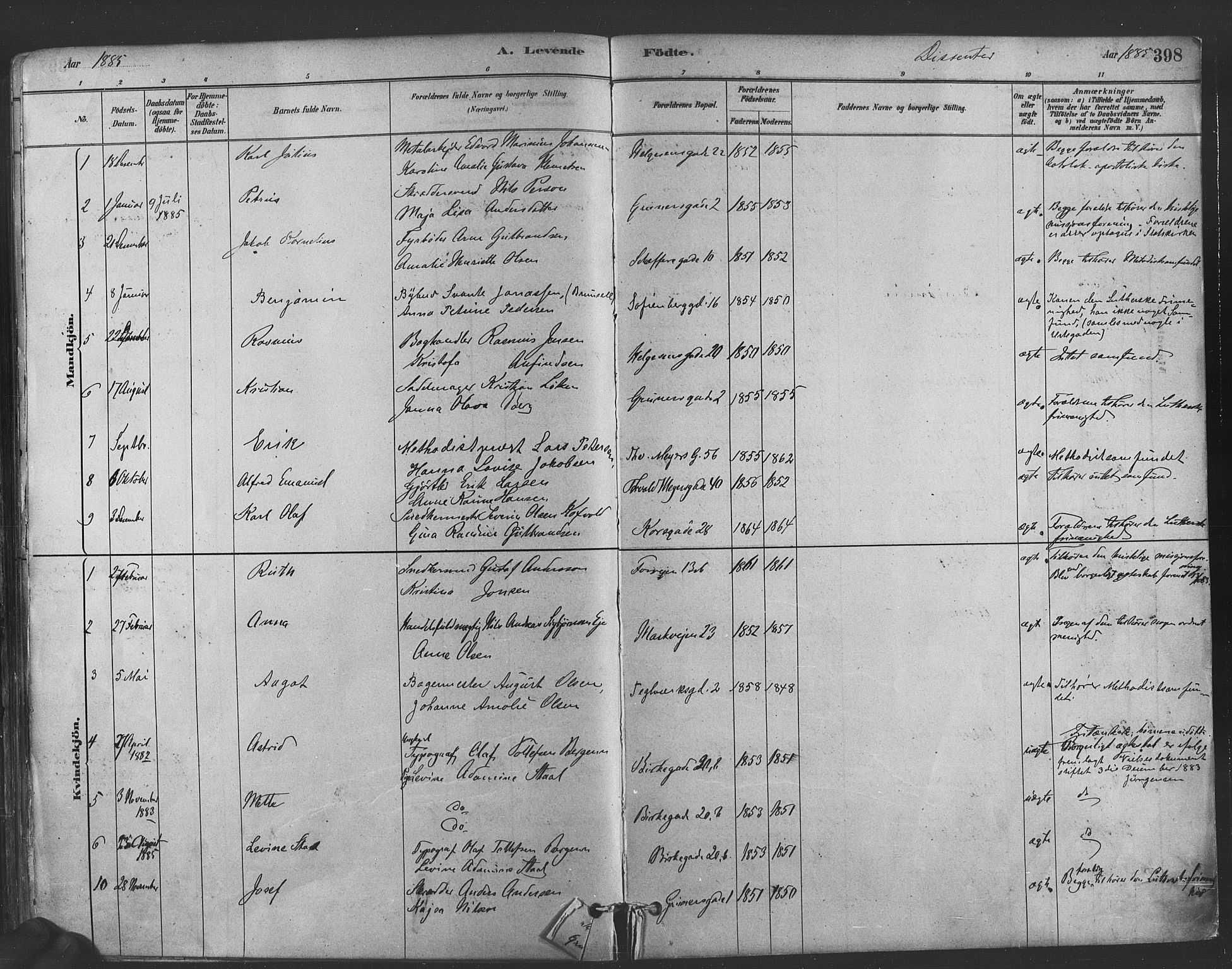 Paulus prestekontor Kirkebøker, AV/SAO-A-10871/F/Fa/L0003: Parish register (official) no. 3, 1879-1887, p. 398