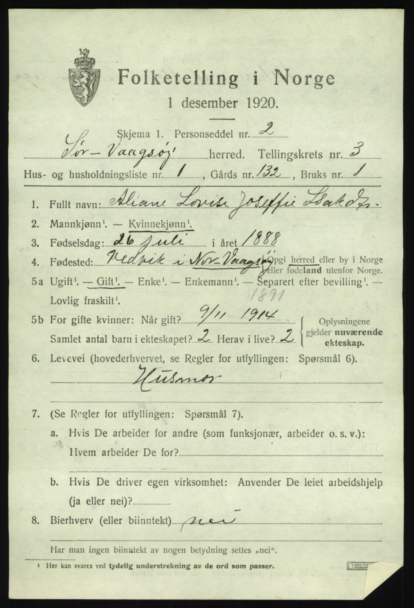 SAB, 1920 census for Sør-Vågsøy, 1920, p. 1504