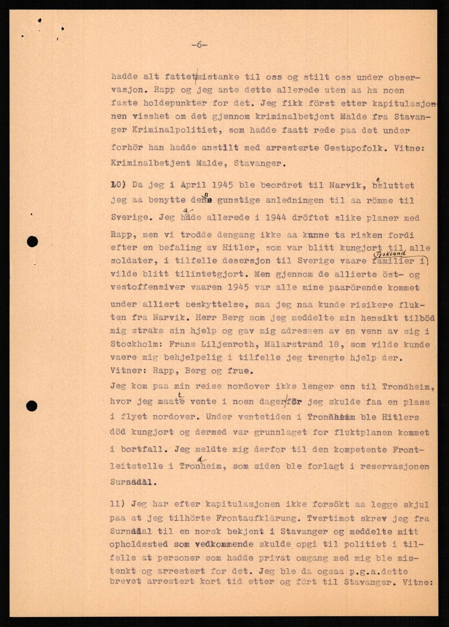 Forsvaret, Forsvarets overkommando II, AV/RA-RAFA-3915/D/Db/L0017: CI Questionaires. Tyske okkupasjonsstyrker i Norge. Tyskere., 1945-1946, p. 217