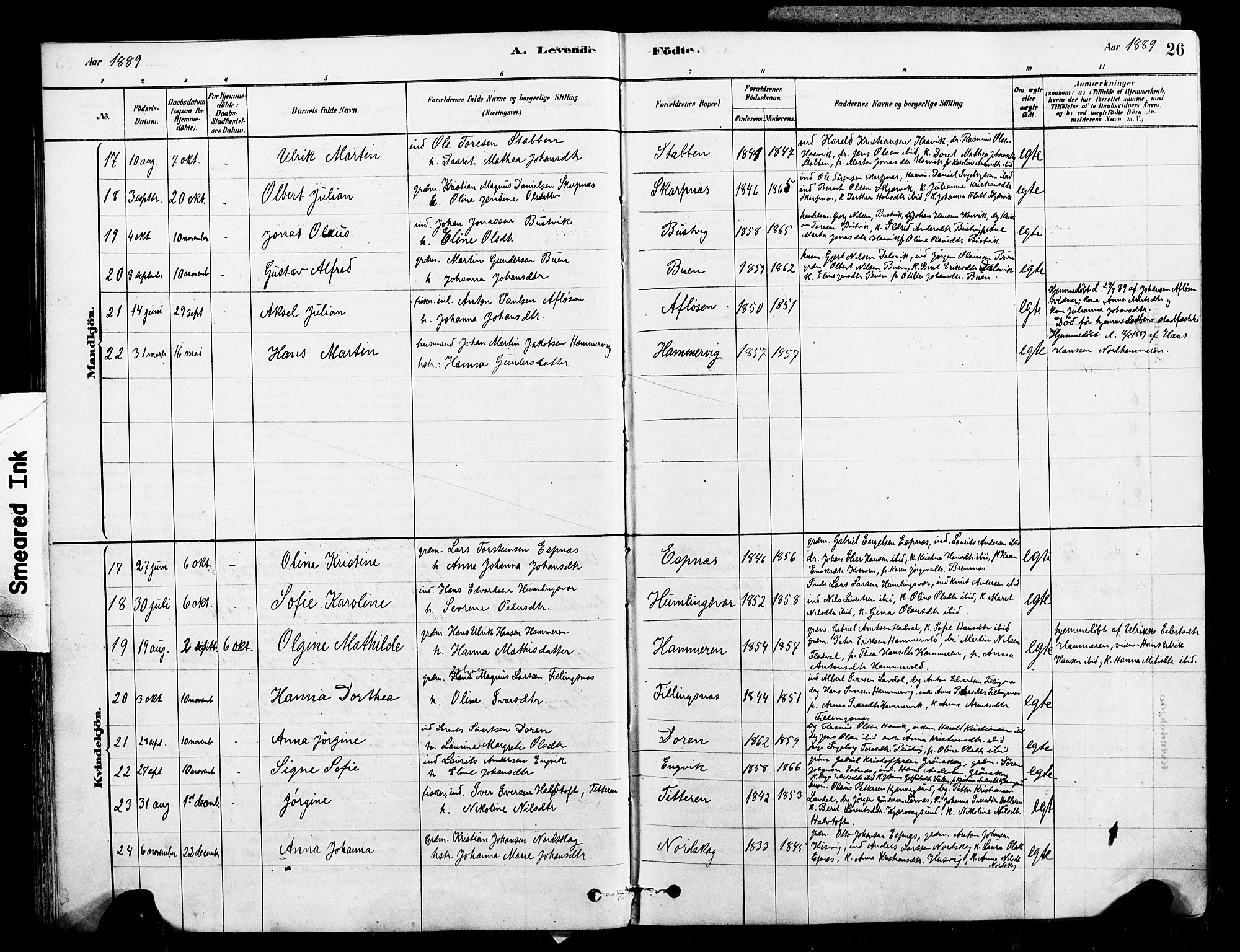 Ministerialprotokoller, klokkerbøker og fødselsregistre - Sør-Trøndelag, SAT/A-1456/641/L0595: Parish register (official) no. 641A01, 1882-1897, p. 26