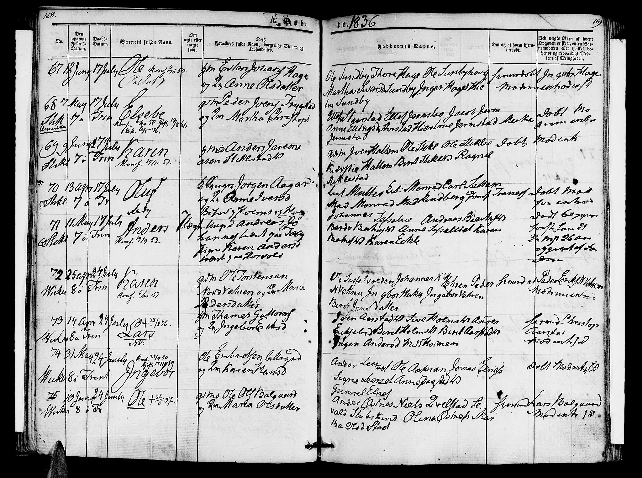 Ministerialprotokoller, klokkerbøker og fødselsregistre - Nord-Trøndelag, SAT/A-1458/723/L0238: Parish register (official) no. 723A07, 1831-1840, p. 168-169