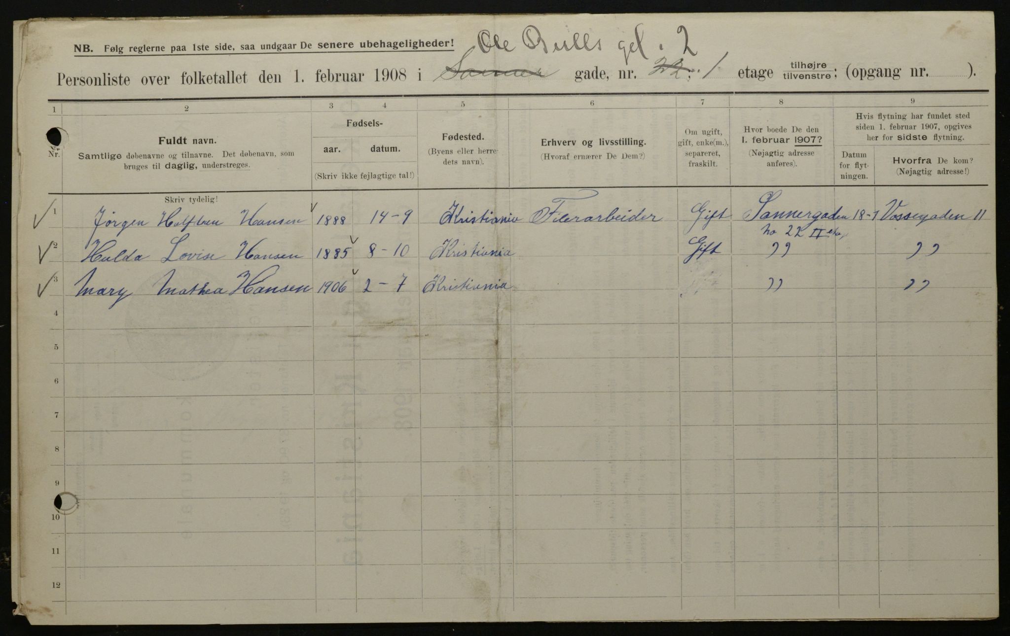 OBA, Municipal Census 1908 for Kristiania, 1908, p. 67640