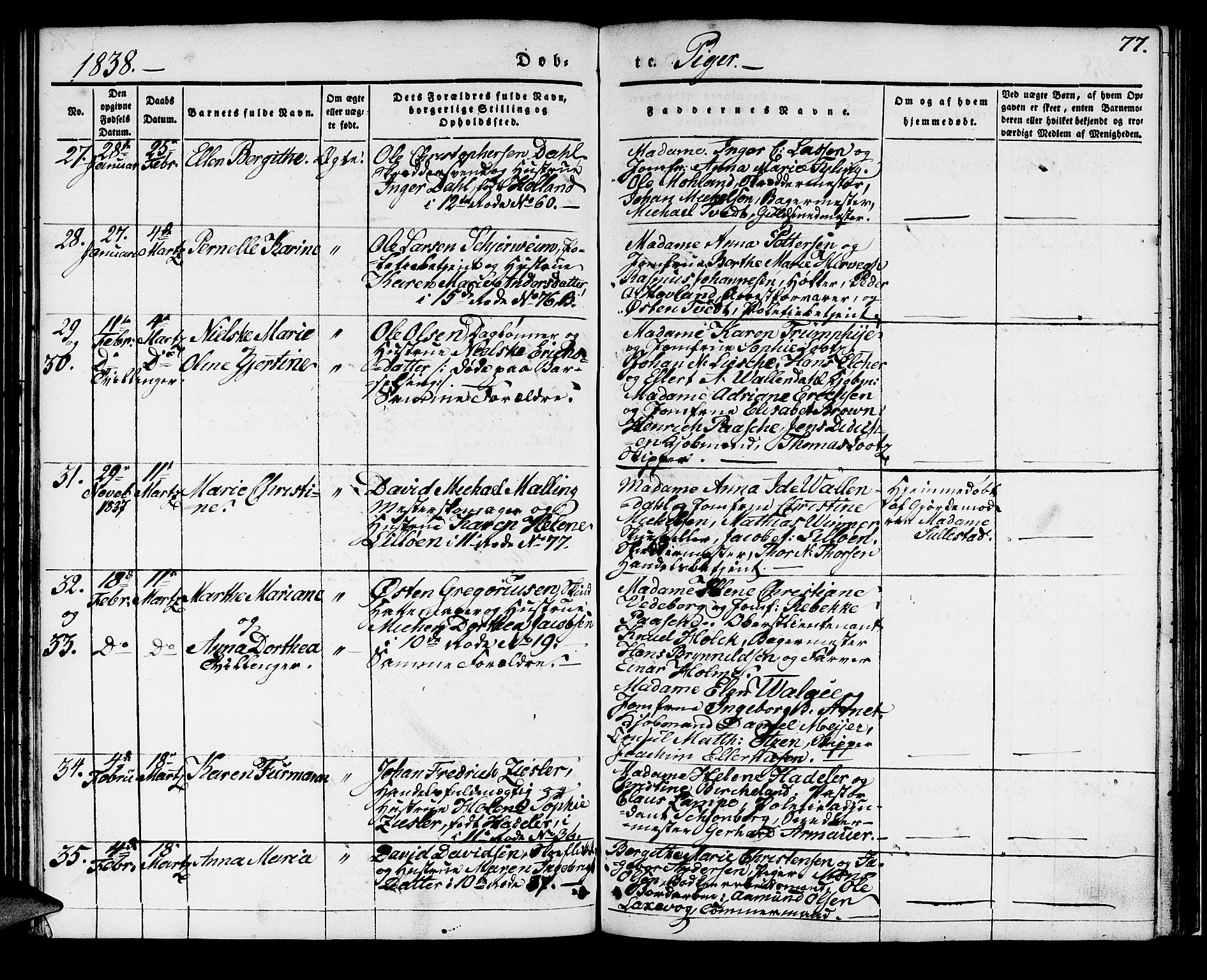 Domkirken sokneprestembete, SAB/A-74801/H/Haa/L0015: Parish register (official) no. A 14, 1835-1840, p. 77
