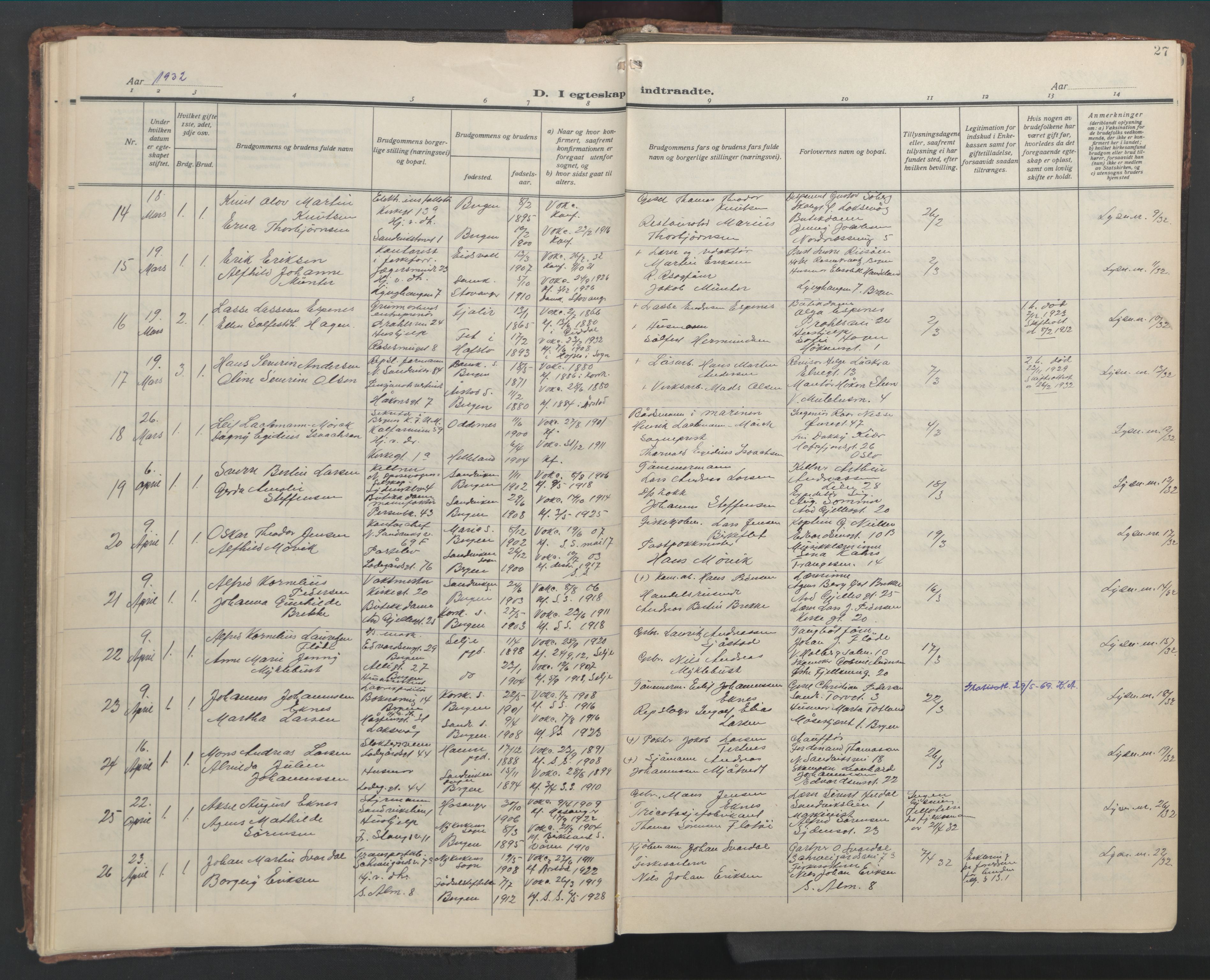 Sandviken Sokneprestembete, AV/SAB-A-77601/H/Hb/L0015: Parish register (copy) no. D 2, 1929-1953, p. 26b-27a