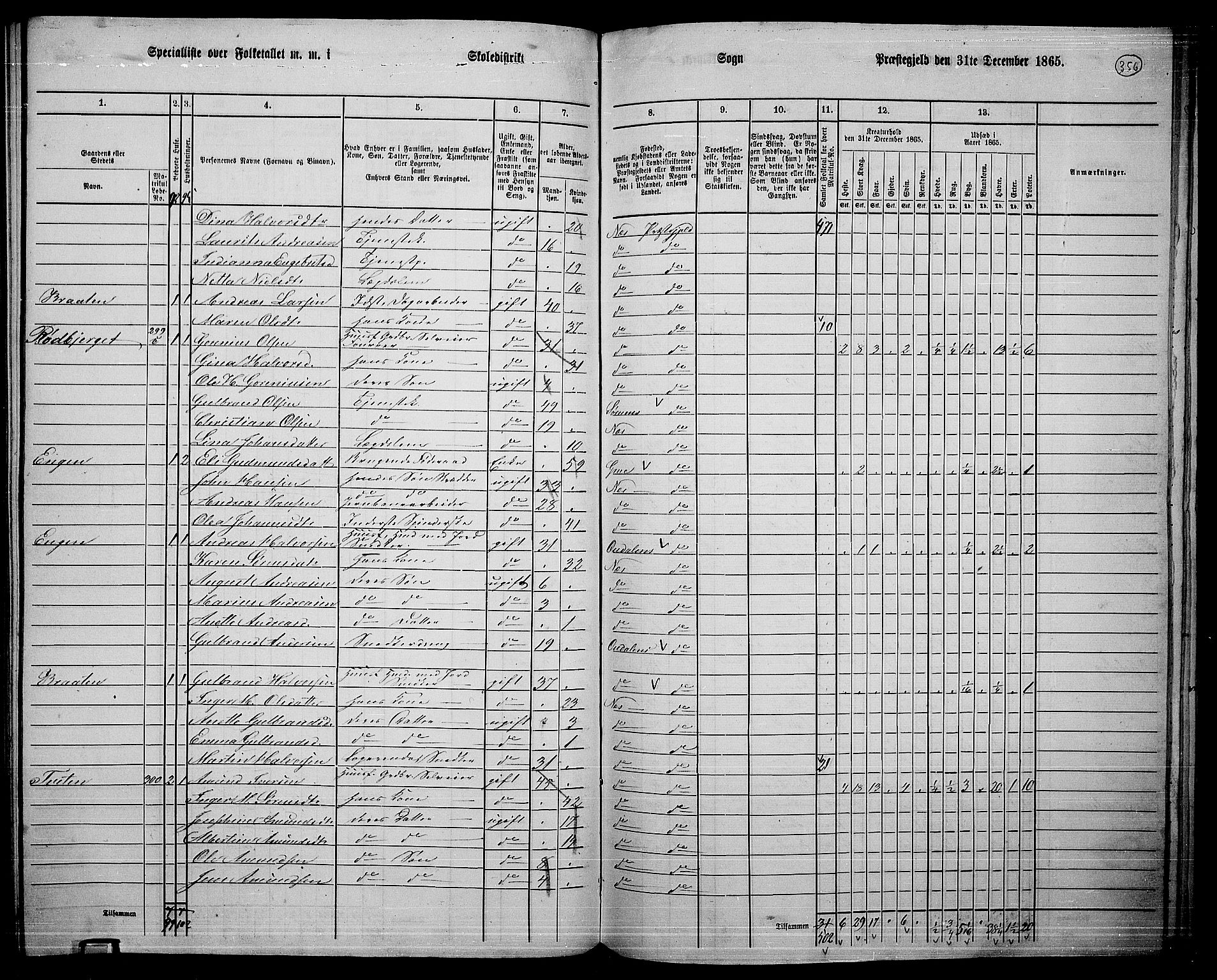 RA, 1865 census for Nes, 1865, p. 327