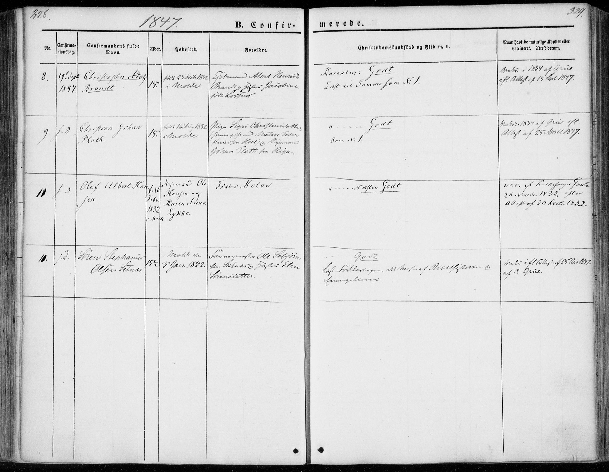 Ministerialprotokoller, klokkerbøker og fødselsregistre - Møre og Romsdal, AV/SAT-A-1454/558/L0689: Parish register (official) no. 558A03, 1843-1872, p. 328-329