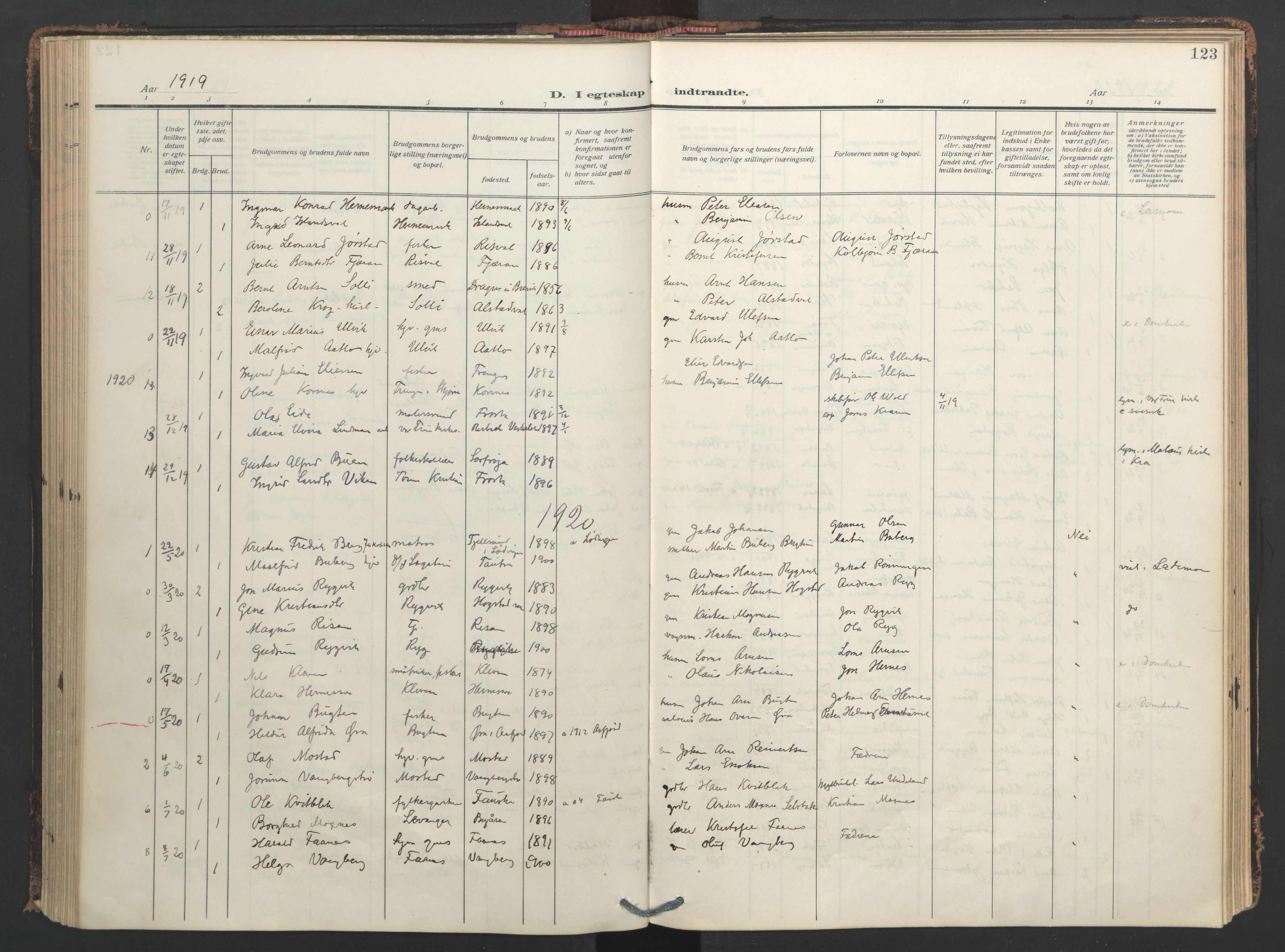 Ministerialprotokoller, klokkerbøker og fødselsregistre - Nord-Trøndelag, SAT/A-1458/713/L0123: Parish register (official) no. 713A12, 1911-1925, p. 123