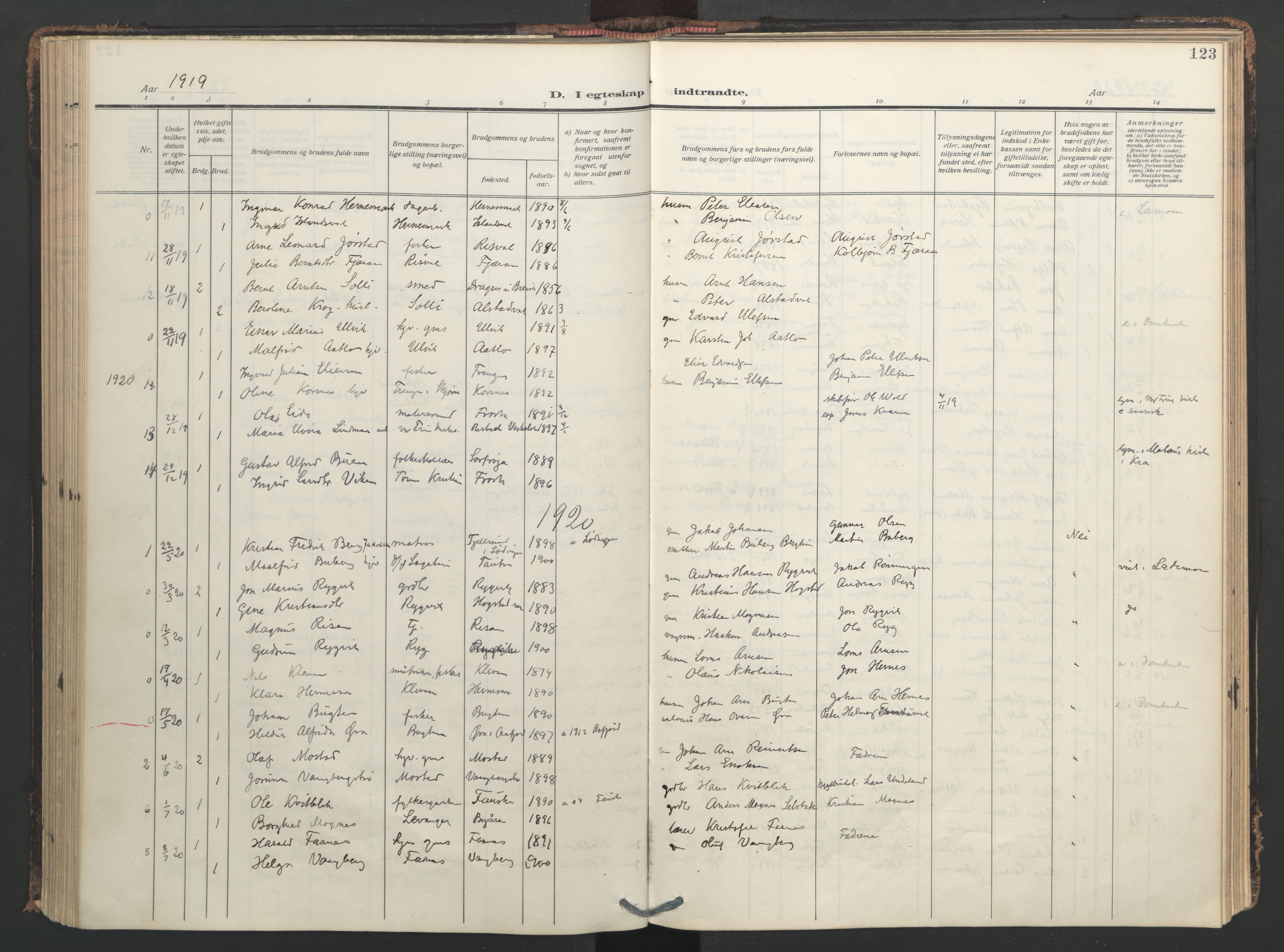 Ministerialprotokoller, klokkerbøker og fødselsregistre - Nord-Trøndelag, AV/SAT-A-1458/713/L0123: Parish register (official) no. 713A12, 1911-1925, p. 123