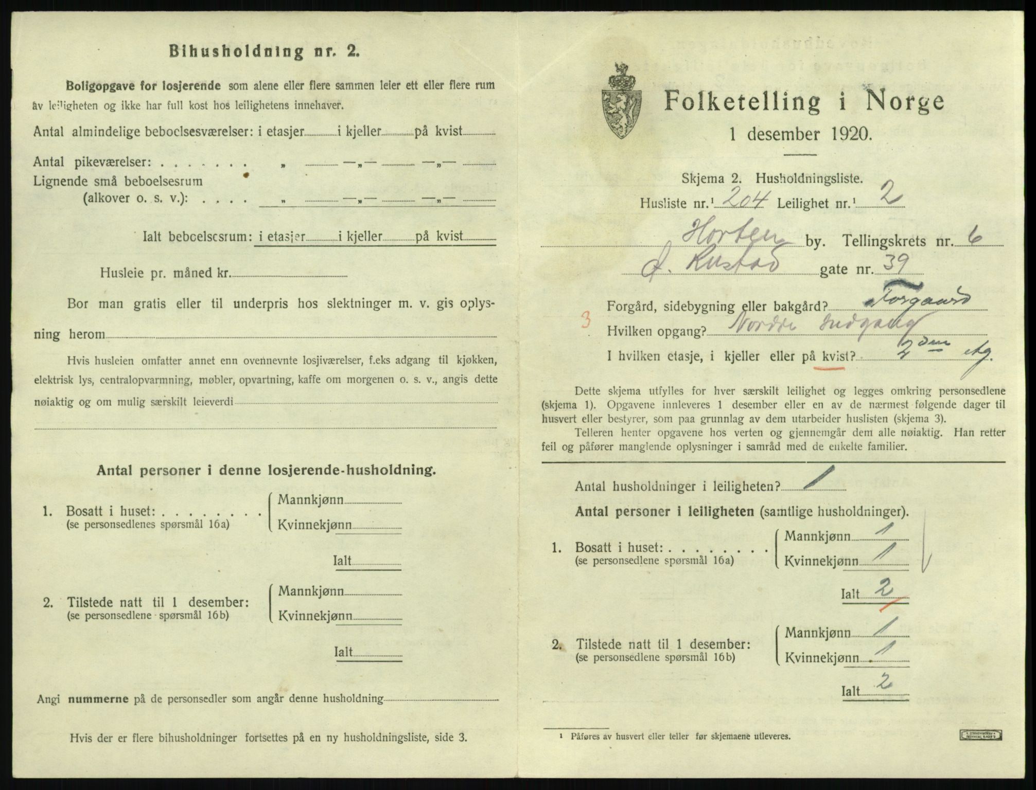 SAKO, 1920 census for Horten, 1920, p. 7177