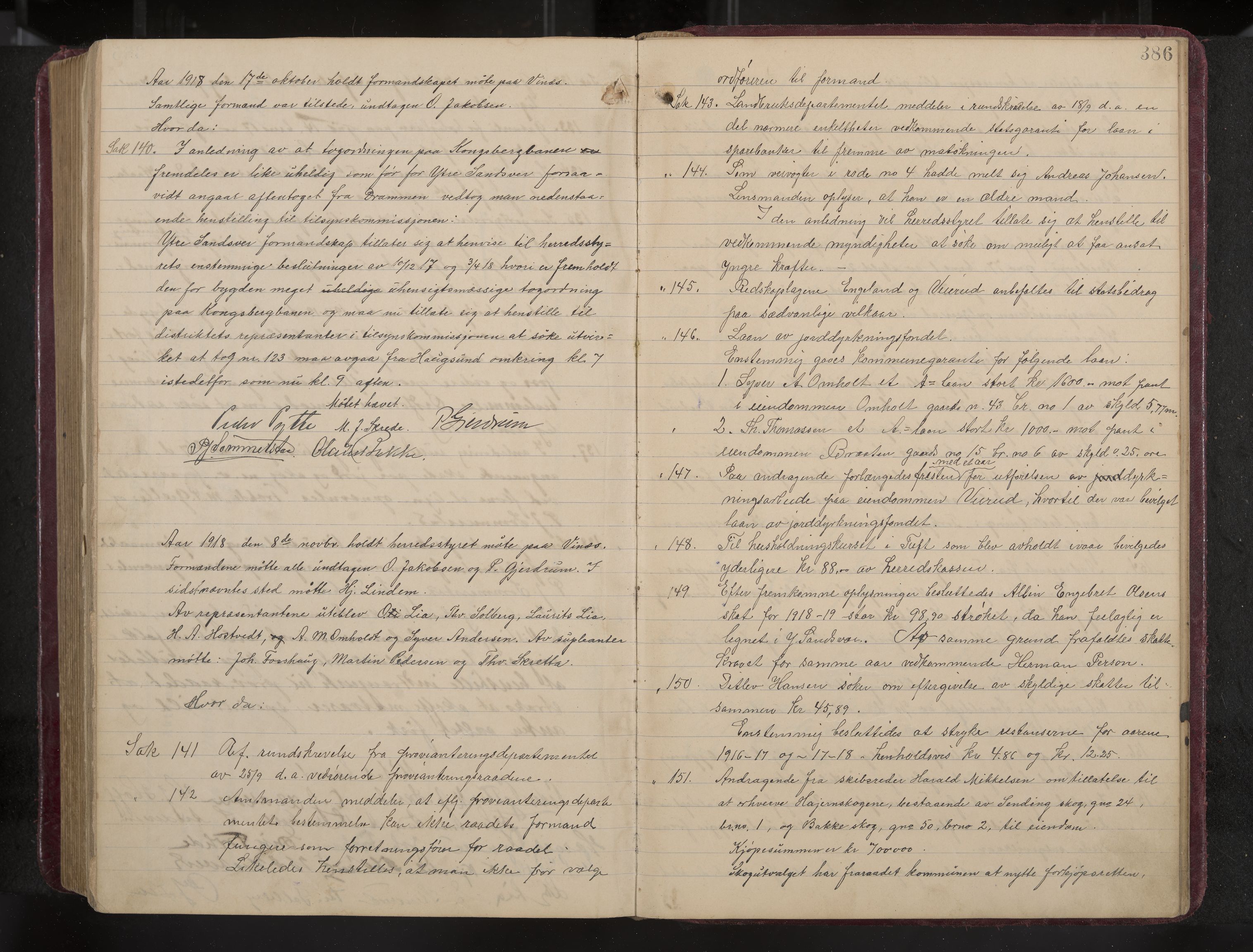 Ytre Sandsvær formannskap og sentraladministrasjon, IKAK/0629021/A/Aa/L0001: Møtebok med register, 1902-1919, p. 386