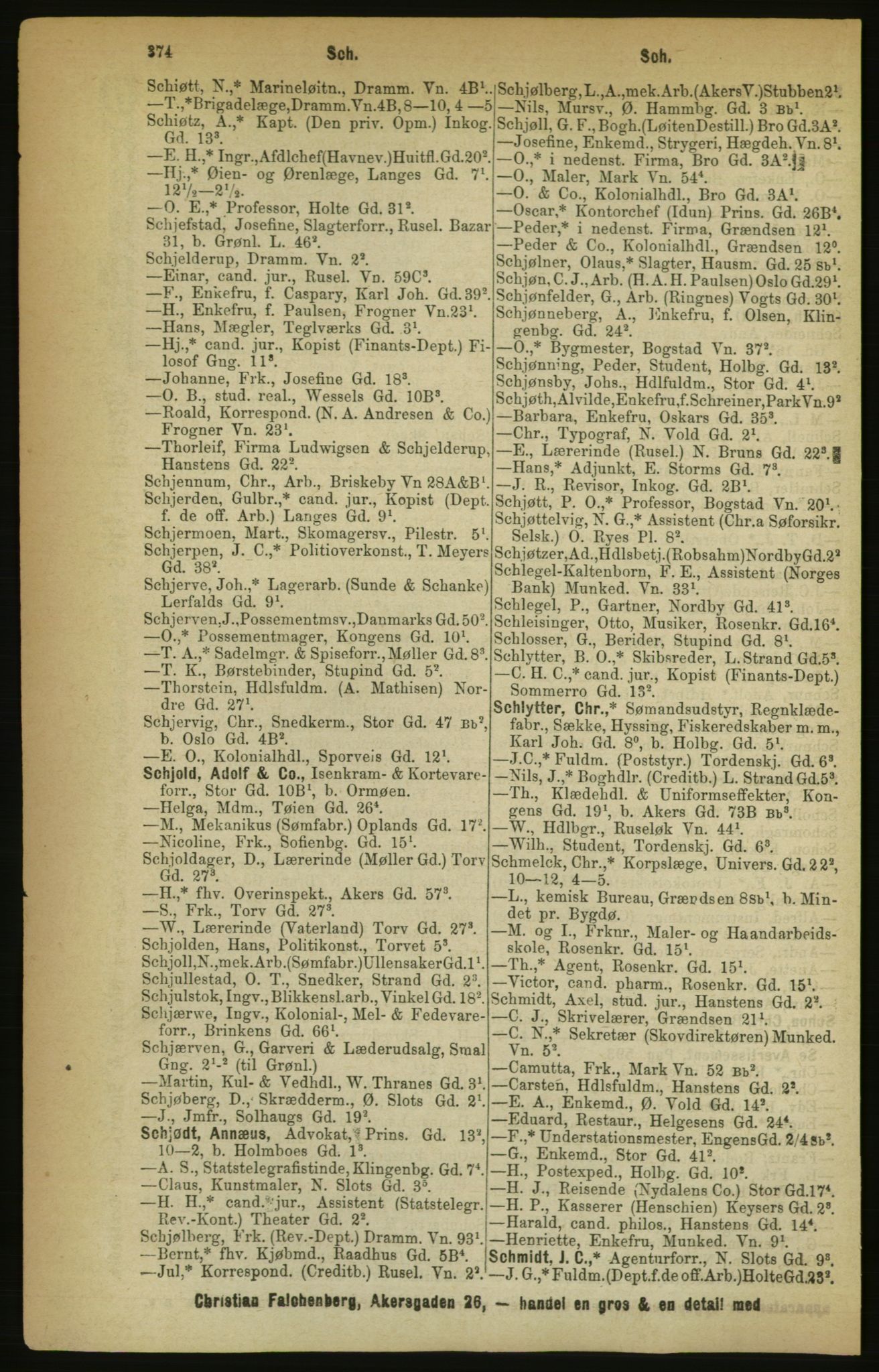 Kristiania/Oslo adressebok, PUBL/-, 1888, p. 374